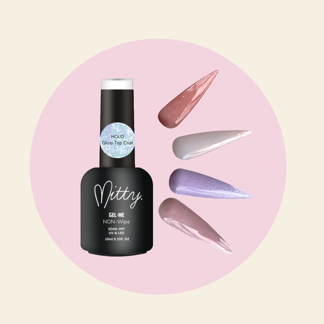 Mitty Non-Wipe Holographic Gloss Top Coat 10ml - Long-Lasting Shine for Nails - Perfect for Salons, Home Manicures & Special Occasions