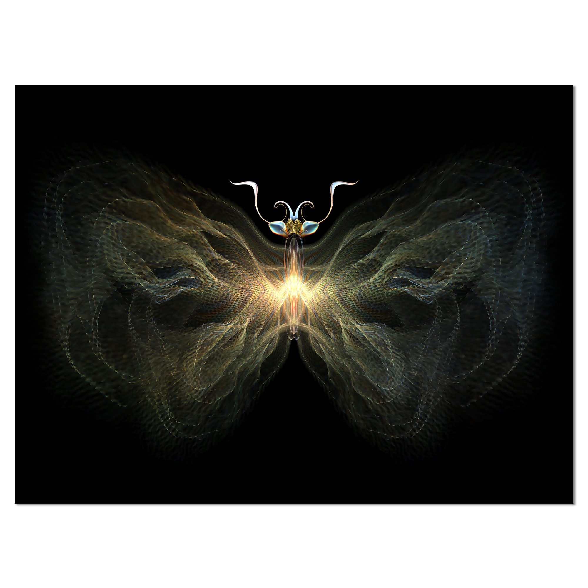 Abstract Fractal Butterfly Canvas Art - Yellow Butterfly Dark Print Wall Decor for Living Room, Bedroom & Office