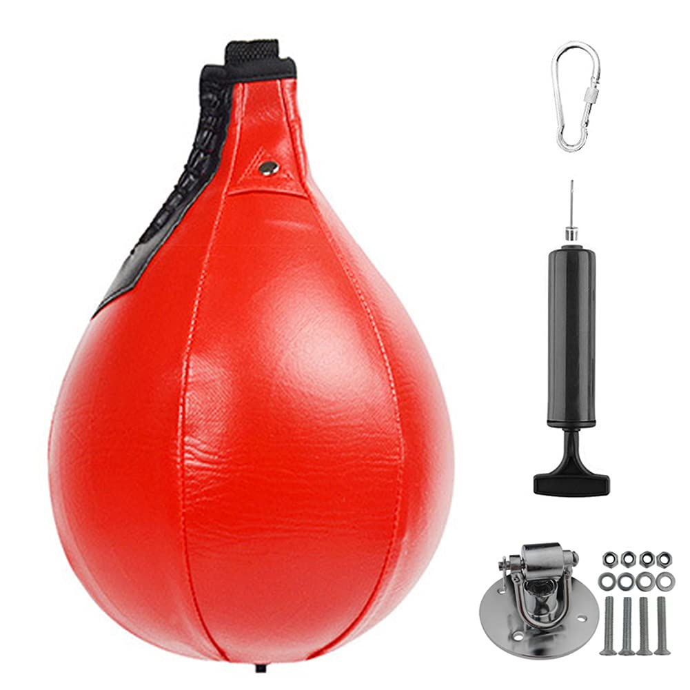 Professional Boxing Speedbag Swivel Set with Black Leather Punching Ball & Pump - MMA Speed Ball Training Equipment for Muay Thai, Boxing, Home Gym Workouts - Perfect for Cardio, Strength Training & Martial Arts Practice