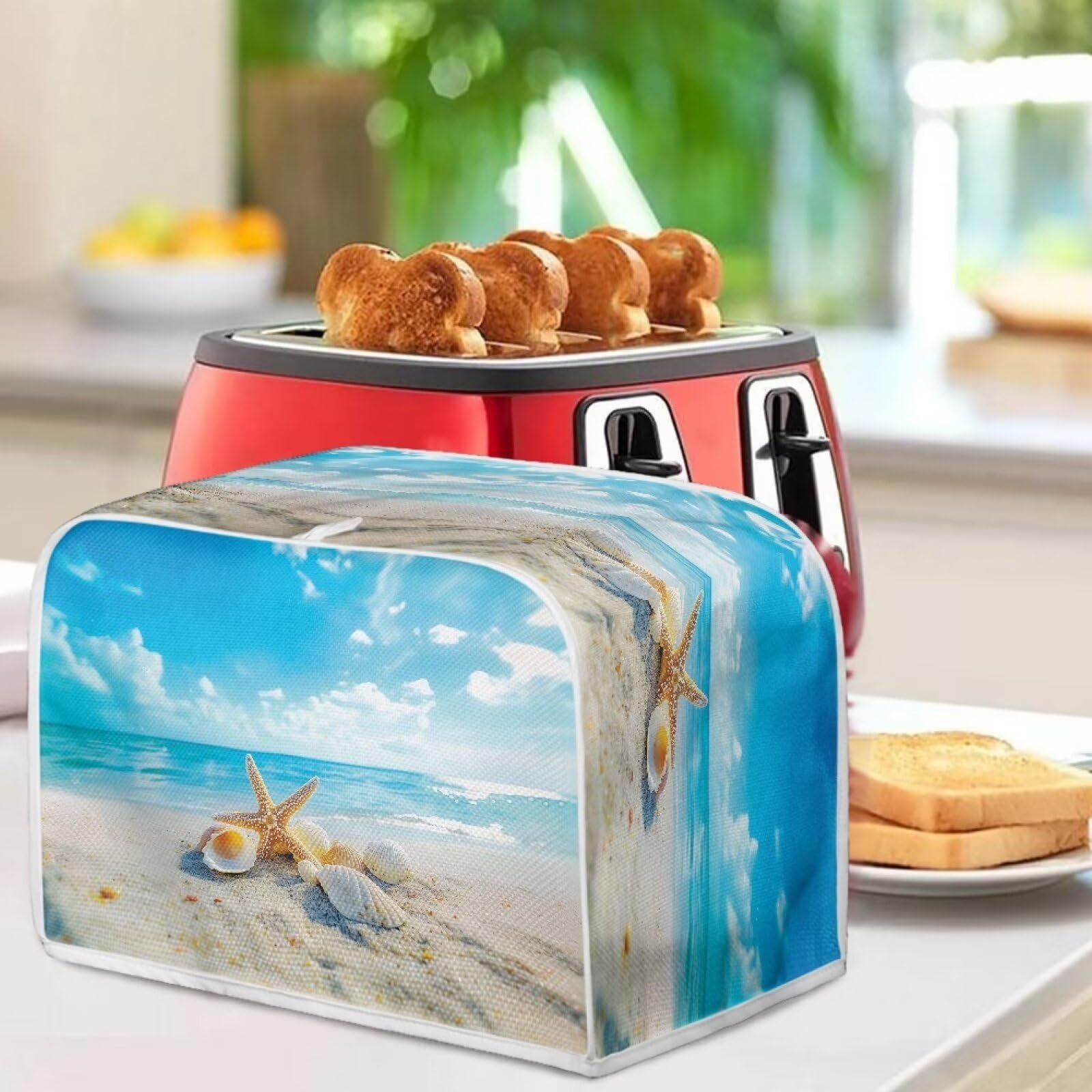 Beach Shell Print 2 Slice Toaster Cover - Washable Small Appliance Organizer for Toaster Oven & Bread Maker | Blue Kitchen Decor for Coastal & Beach House Style