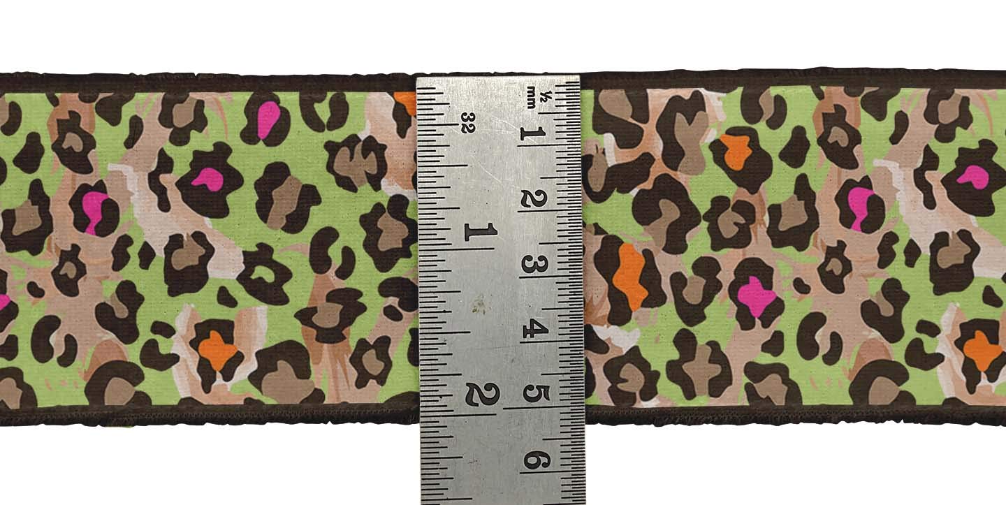 Green Leopard Print Dupion Fabric Ribbon Trim - 9 Yards, 2 Inches Wide for Crafts, Sewing & DIY Accessories | Perfect for Costume Design, Home Decor & Gift Wrapping