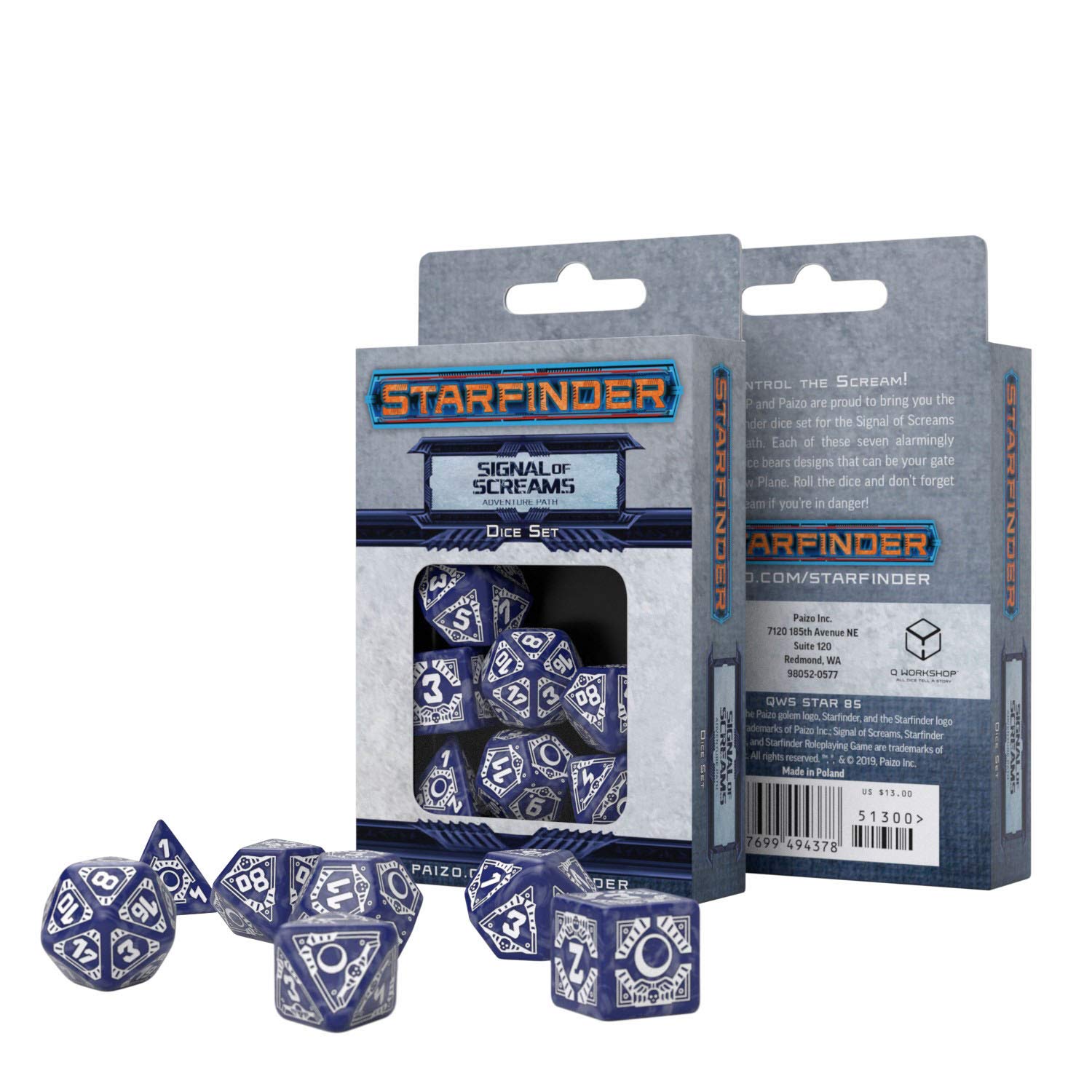 Q-Workshop Starfinder Signal of Screams RPG Dice Set - 7-Piece Polyhedral Dice for Tabletop Gaming, Sci-Fi Roleplaying & Collectors