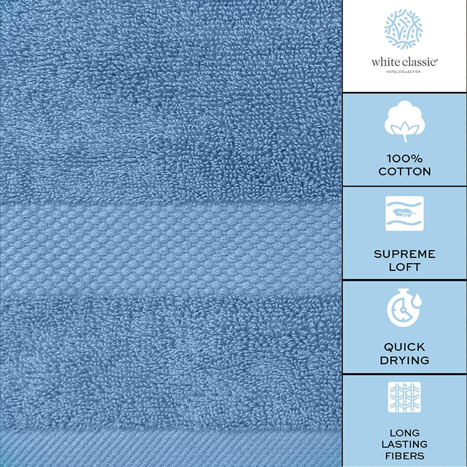 Premium White Luxury Hand Towels - 100% Cotton Hotel & Spa Bathroom Towels, 16x30 Inches, 6-Pack, Soft Light Blue - Perfect for Guest Bathrooms, Spas, and Upscale Hotels