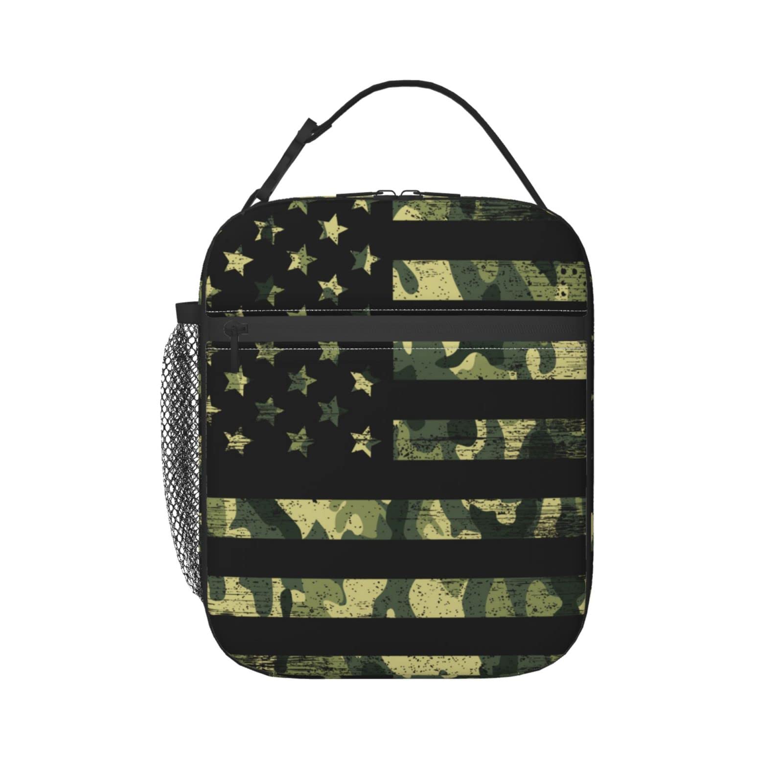 USA Flag Camouflage Reusable Insulated Lunch Box - Leakproof Cooler Lunch Bag for Work, School, Picnics & Outdoor Activities