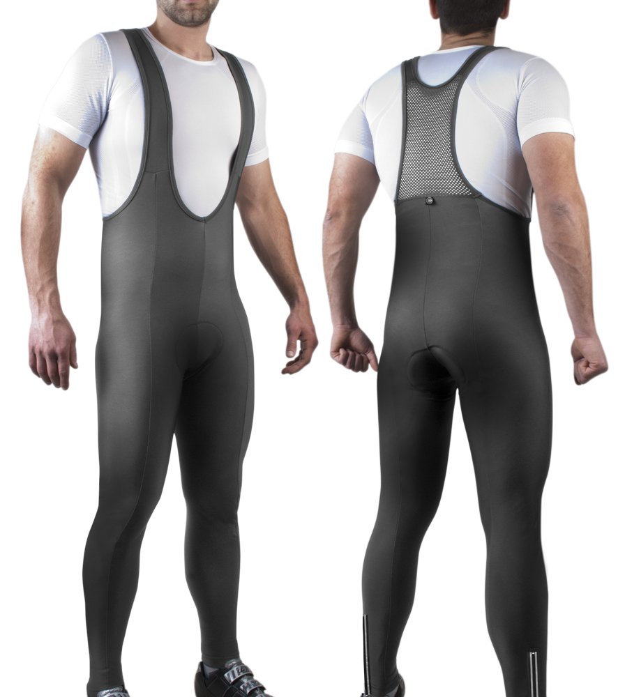 ATD Men's Thermal Fleece Cycling Bib Tights - Stretchable Padded Winter Bicycle Pants for Cold Weather Training & Outdoor Sports