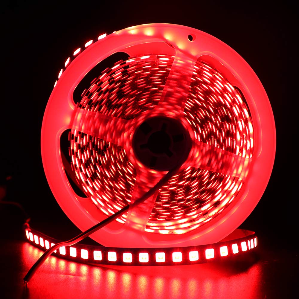 Red Flexible LED Strip Light - 16.4ft/5M 5054(5050 Upgraded) 600LED Non-Waterproof DC 12V Tape Light for Indoor TV Backlight, Christmas Decor, Patio Party & Stage Lighting - Perfect for Home Theater, Holiday Decorations and Event Ambiance