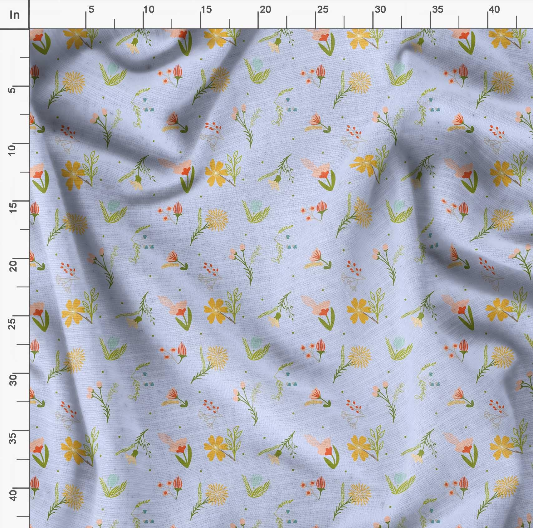 Soimoi Moss Georgette Blue Fabric by The Yard - 42 Inch Wide Printed Fabric with Artistic Leaf & Floral Pattern for Dresses, Scarves, Home Decor & DIY Fashion Projects