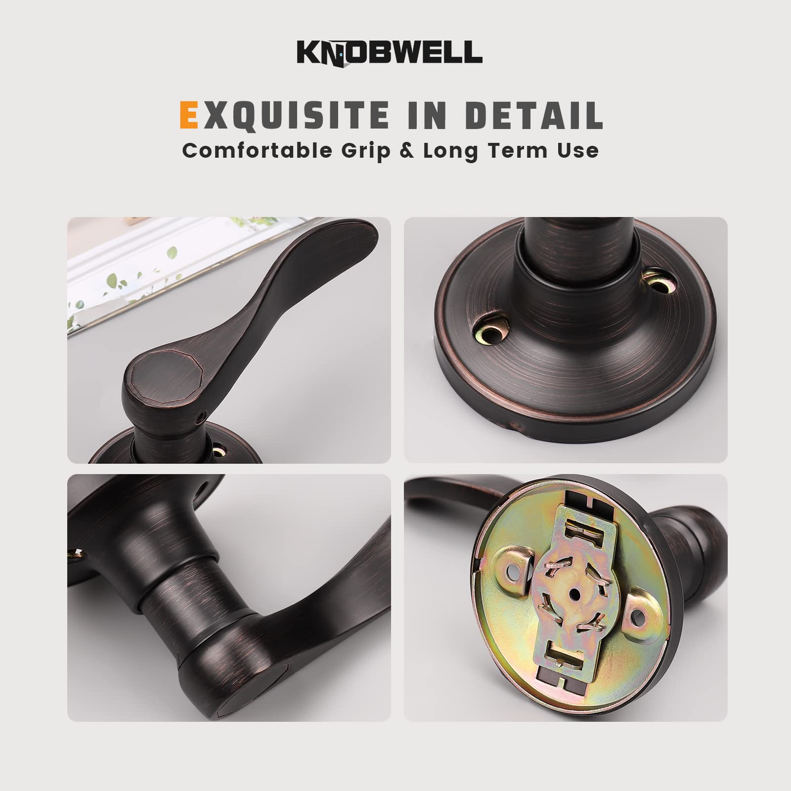 KNOBWELL 2 Pack Bronze Dummy Lever Door Handle - Interior & Closet Door Knob with Right Handing (No Lock/Latch) - Perfect for Bedrooms, Bathrooms & Storage Rooms