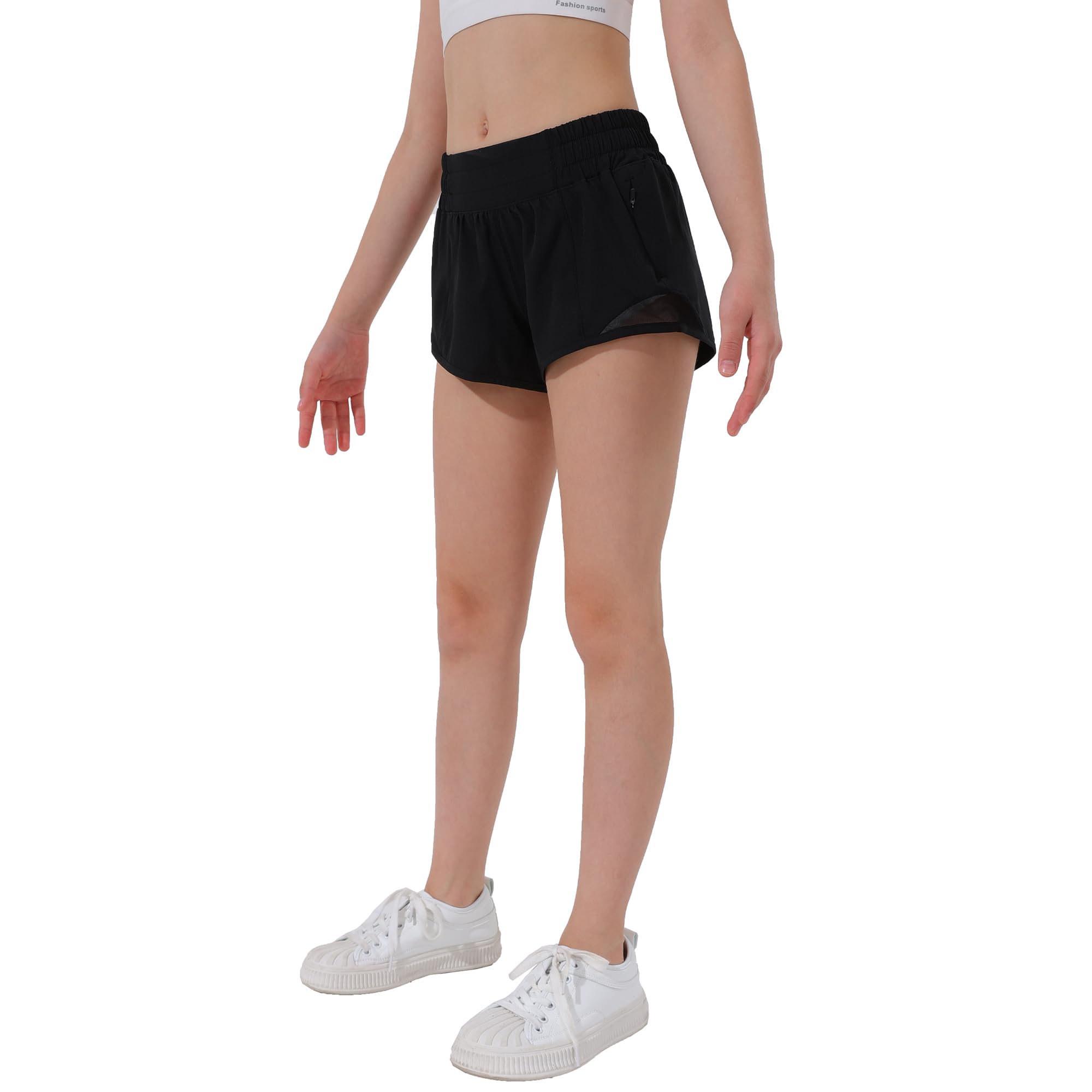 **Aurefin Girls Athletic Shorts - Lightweight Running Shorts for Teen Girls & Kids, Sports Active Shorts with Zip Pocket & Elastic Waistband - Perfect for Running, Yoga, Gym & Outdoor Activities**