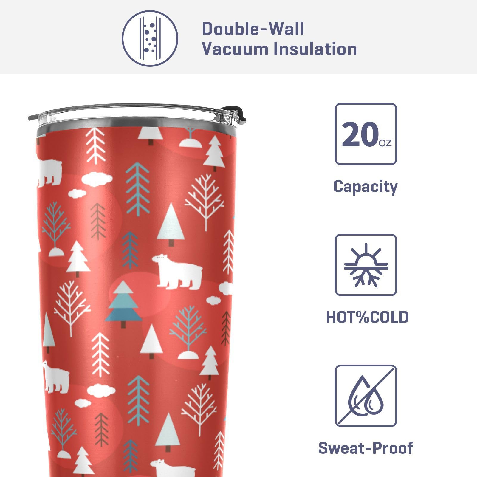 20oz Stainless Steel Christmas Tree Tumbler with Straw Lid - Double Wall Vacuum Insulated Travel Mug for Hot & Cold Drinks - Perfect for Holiday Gifts, Office Use & Winter Outdoor Activities