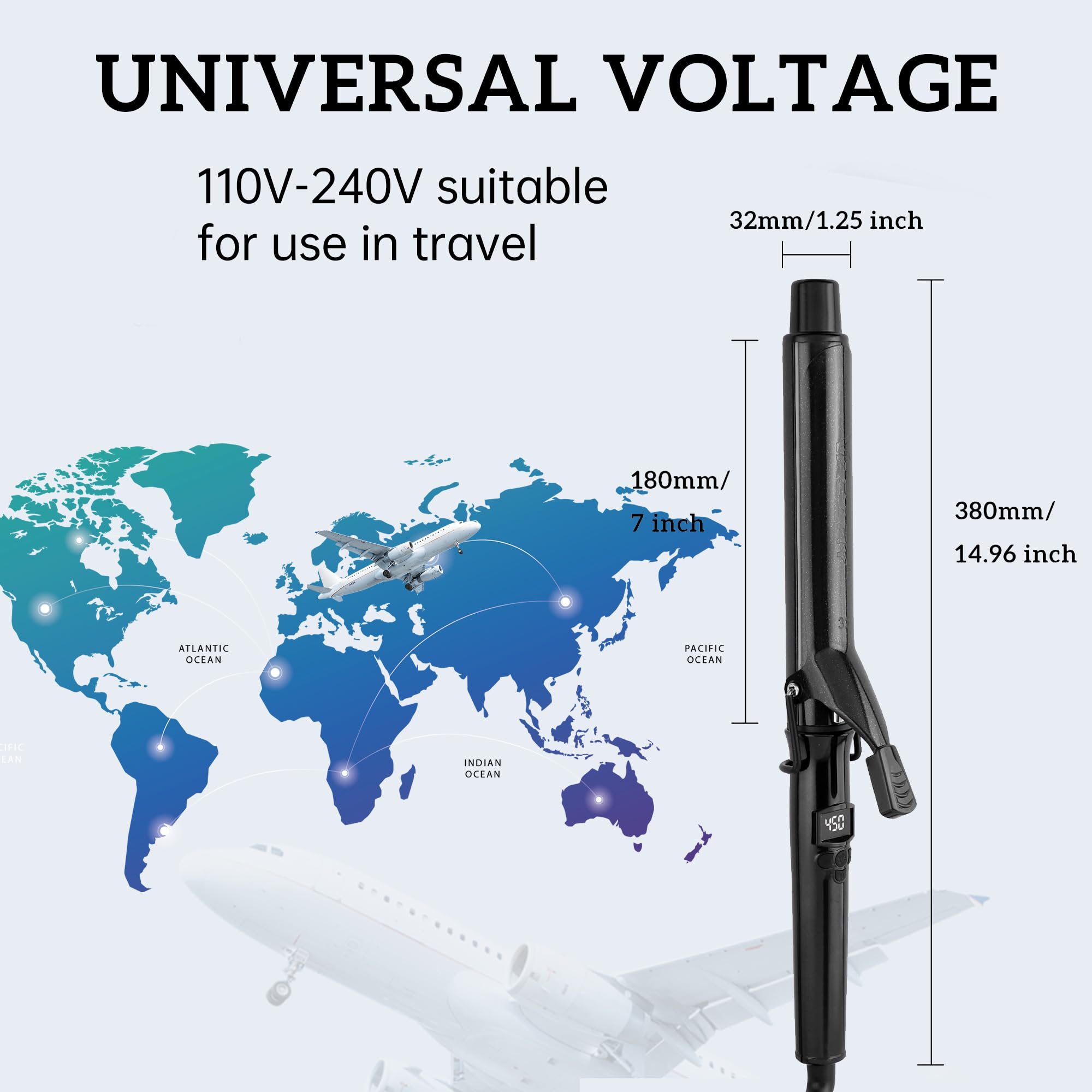 VAGARY 1.25 Inch Long Barrel Curling Iron with EU Adapter - Bio Ionic Hair Curler for Beach Waves & Salon-Quality Styling - Perfect for Wedding, Party & Everyday Hairstyles