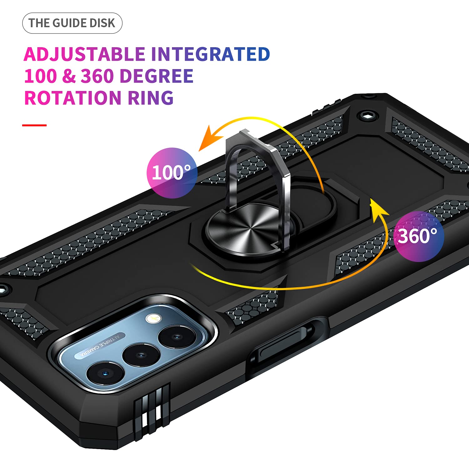 Military Grade Drop Impact Case for OnePlus Nord N200 5G - Heavy Duty Shockproof Phone Cover with 360° Metal Rotating Ring & Kickstand Holder - Perfect for Outdoor Activities, Work & Travel (Black)