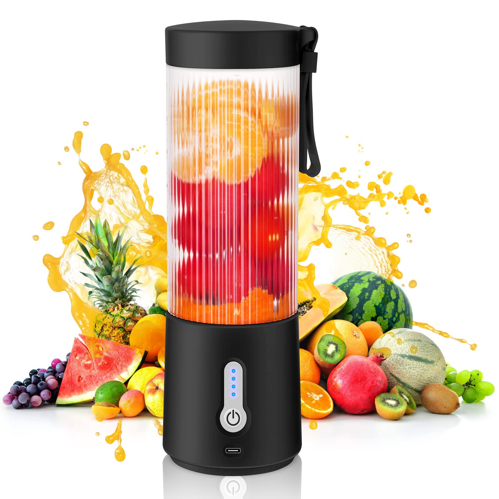 Portable Personal Blender - 15.2Oz USB Rechargeable Smoothie Maker with 6 Stainless Steel Blades, BPA-Free Mini Blender for Protein Shakes, Juices & Smoothies | Perfect for Travel, Gym, Office & Outdoor Activities