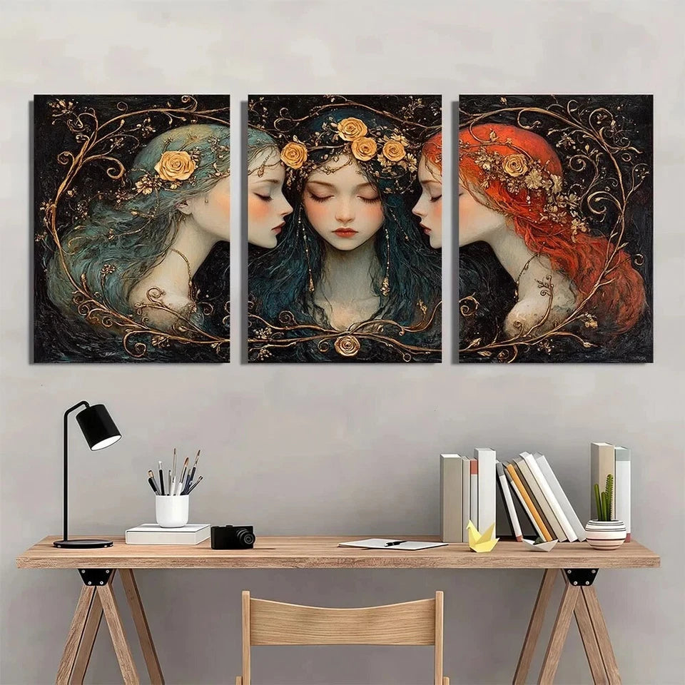 3pcs Dark Fantasy Goddess Hecate Metal Wall Art Prints - Ready to Hang Gothic Decor for Home, Altar & Witchcraft Spaces