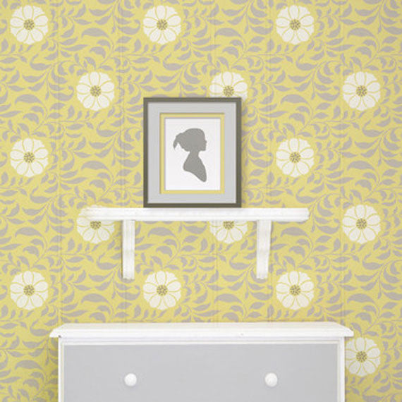 Folk Flower Allover Wall Stencil - Reusable DIY Painting Template for Home Decor, Nursery, Bedroom & Living Room Accent Walls