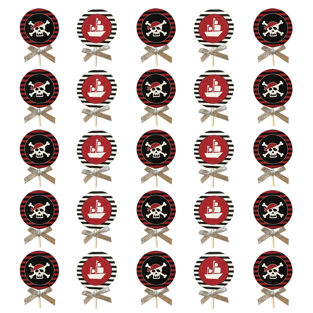 YARNOW 25pcs Halloween Cake Toppers Set - Skeleton & Pirate Cake Decorations for Halloween Party, Birthday, Cupcake Decorating (Mixed Styles)