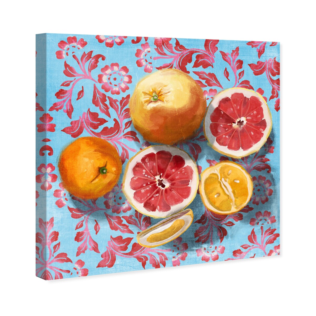 Tropical Citrus Still Life Blue Canvas Wall Art Print - Kitchen & Cabin Decor - Perfect for Farmhouse, Lodge, and Rustic Home Decor