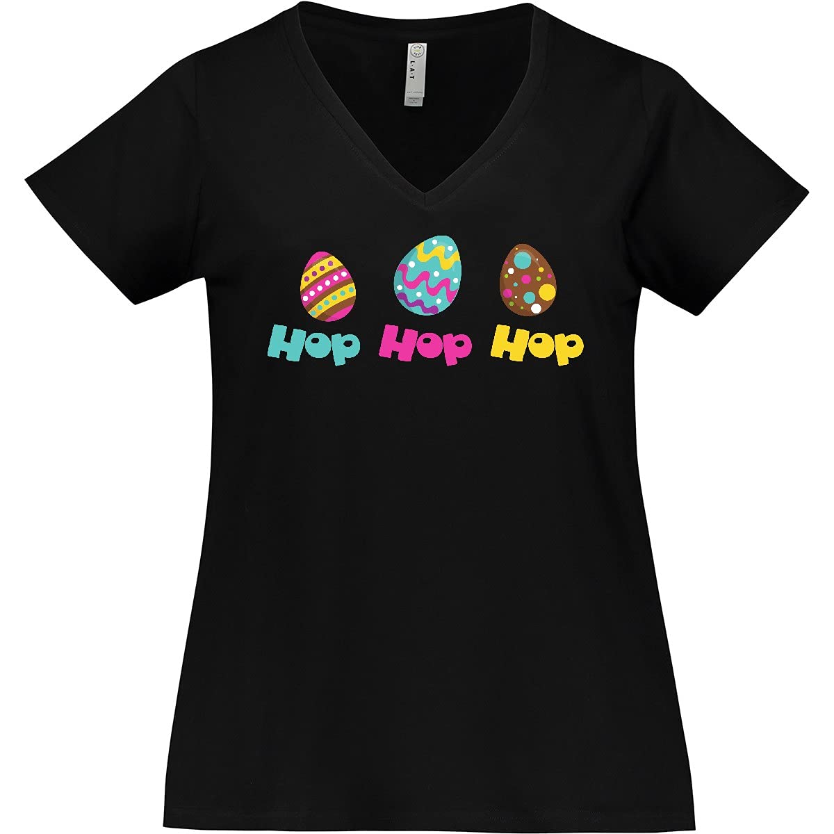 Inktastic Easter Hop Hop Hop Graphic Print Plus Size V-Neck T-Shirt for Women - Cute Easter Egg Design, Comfortable Casual Wear for Easter Celebrations, Family Gatherings & Spring Outfits