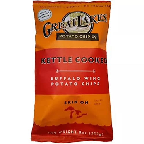 Great Lakes Buffalo Wing Kettle Cooked Potato Chips - Crunchy & Spicy Snack - 8oz Bags (Pack of 3) - Perfect for Game Day, Parties & Movie Nights