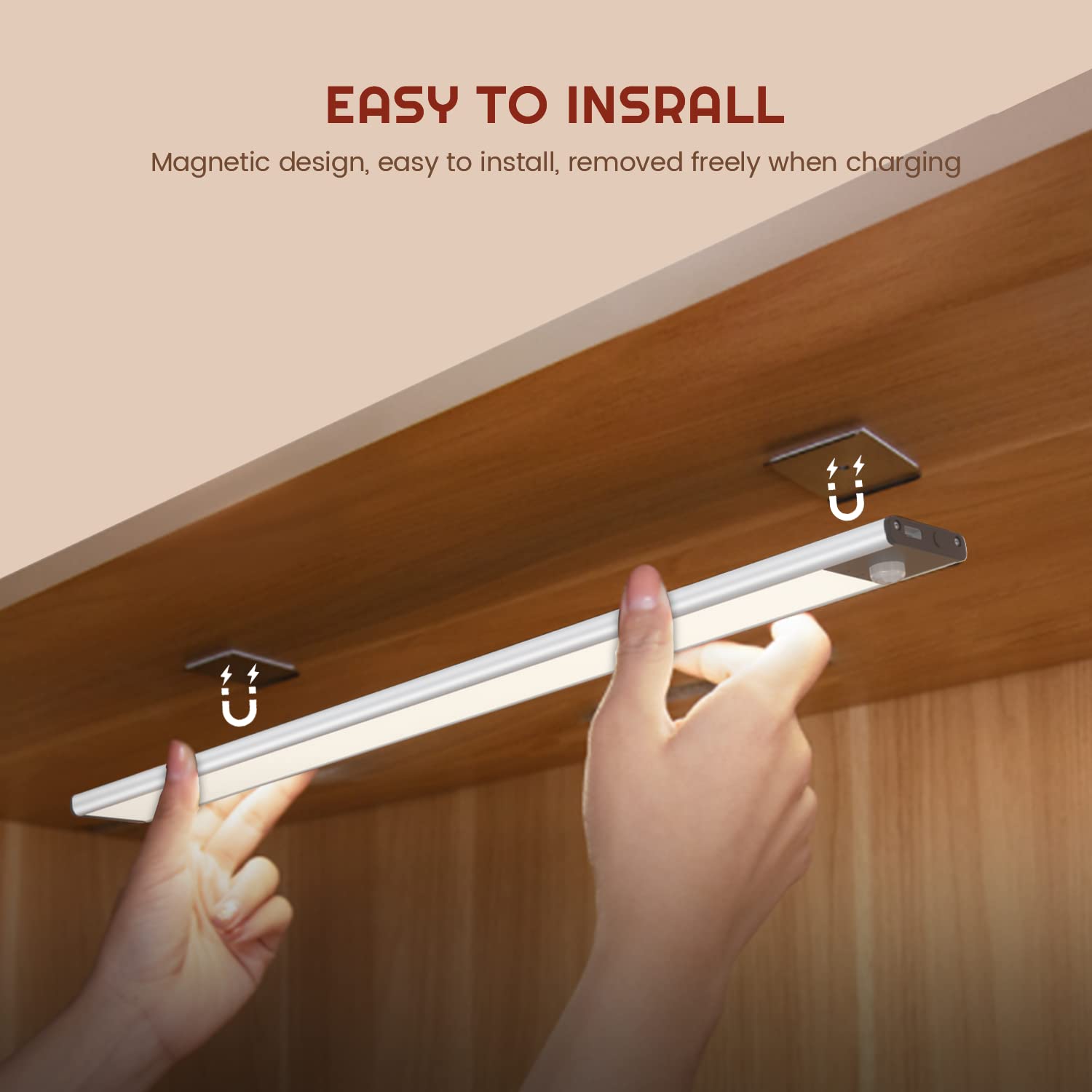 YEELIGHT Wireless Under Cabinet Lights with Motion Sensor - 71 LED Dimmable Rechargeable Closet Lighting, 15.74 Inch Magnetic Stick-on Lights for Wardrobe, Stairs, Kitchen (Cold White) - Perfect for Dark Spaces, Nighttime Navigation & Home Organization