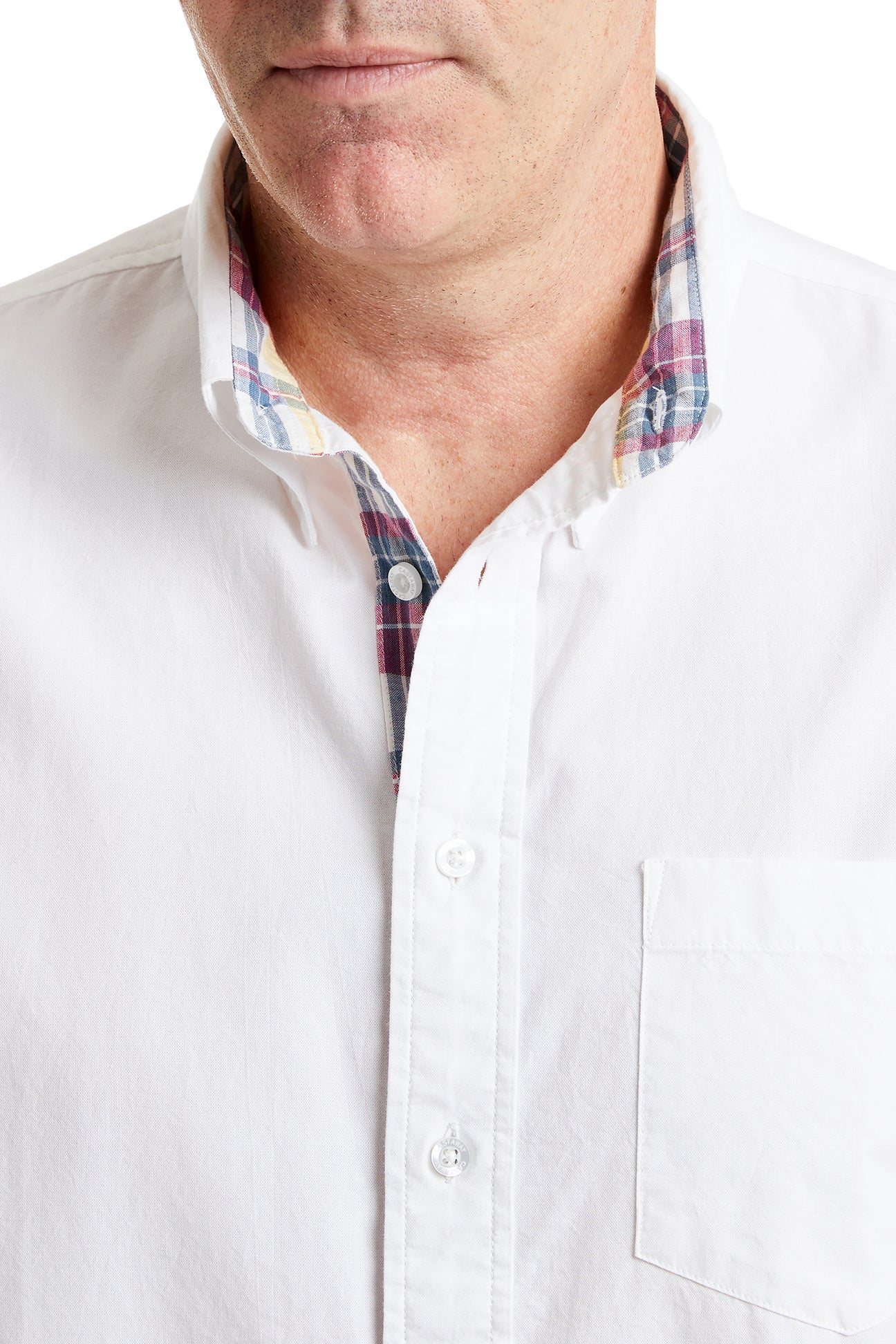 Chase White Oxford Shirt with Lighthouse Madras Trim - Classic Casual Wear for Men, Perfect for Office, Date Night & Summer Outfits