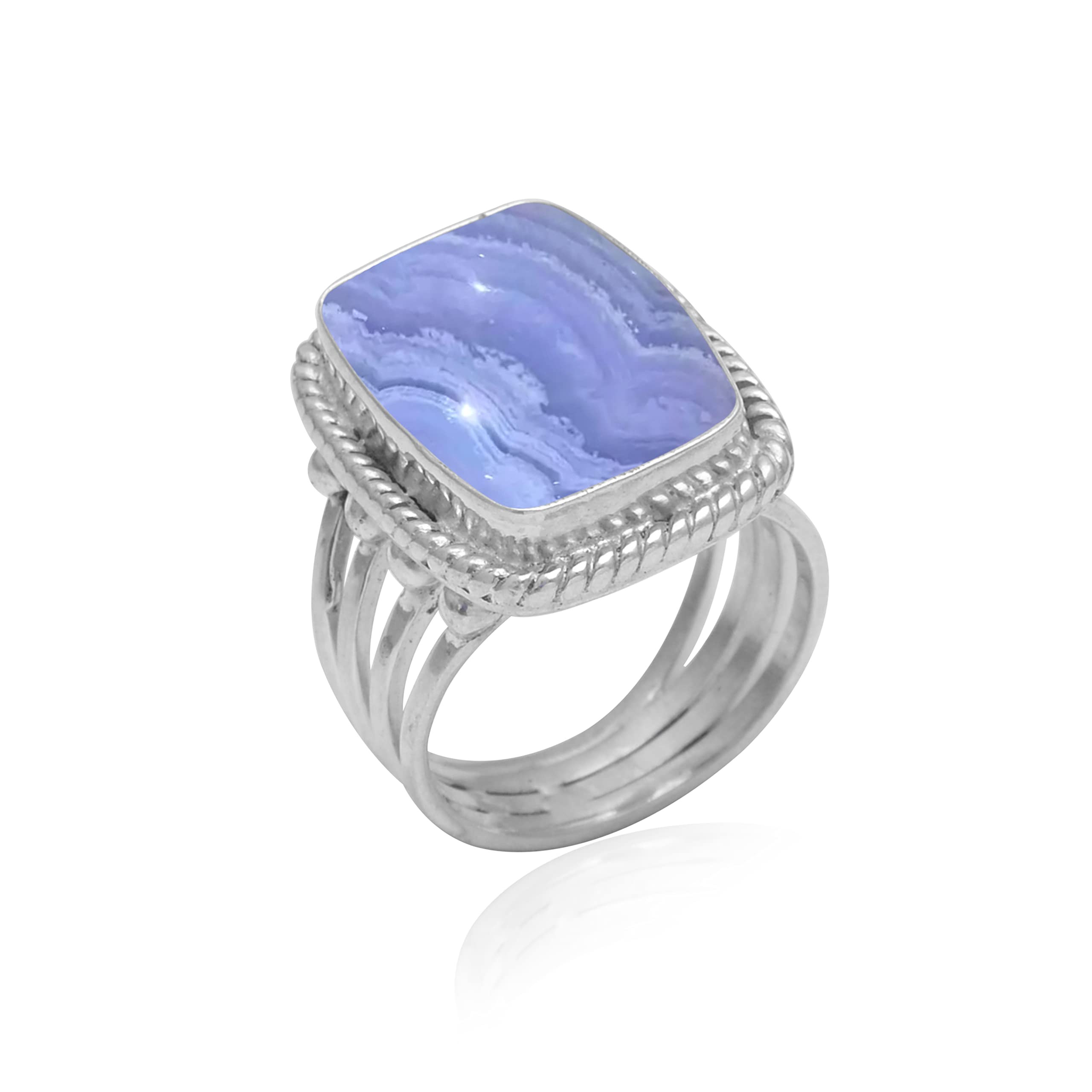 Veracity Jewelry Blue Lace Agate Ring for Women - 925 Sterling Silver Healing Meditation Ring with Natural Blue Lace Agate Gemstone - Elegant Designer Jewelry Gift for Mom, Wife, Birthday & Anniversary (VSR-815) | Perfect for Yoga, Spiritual Healing & Everyday Wear