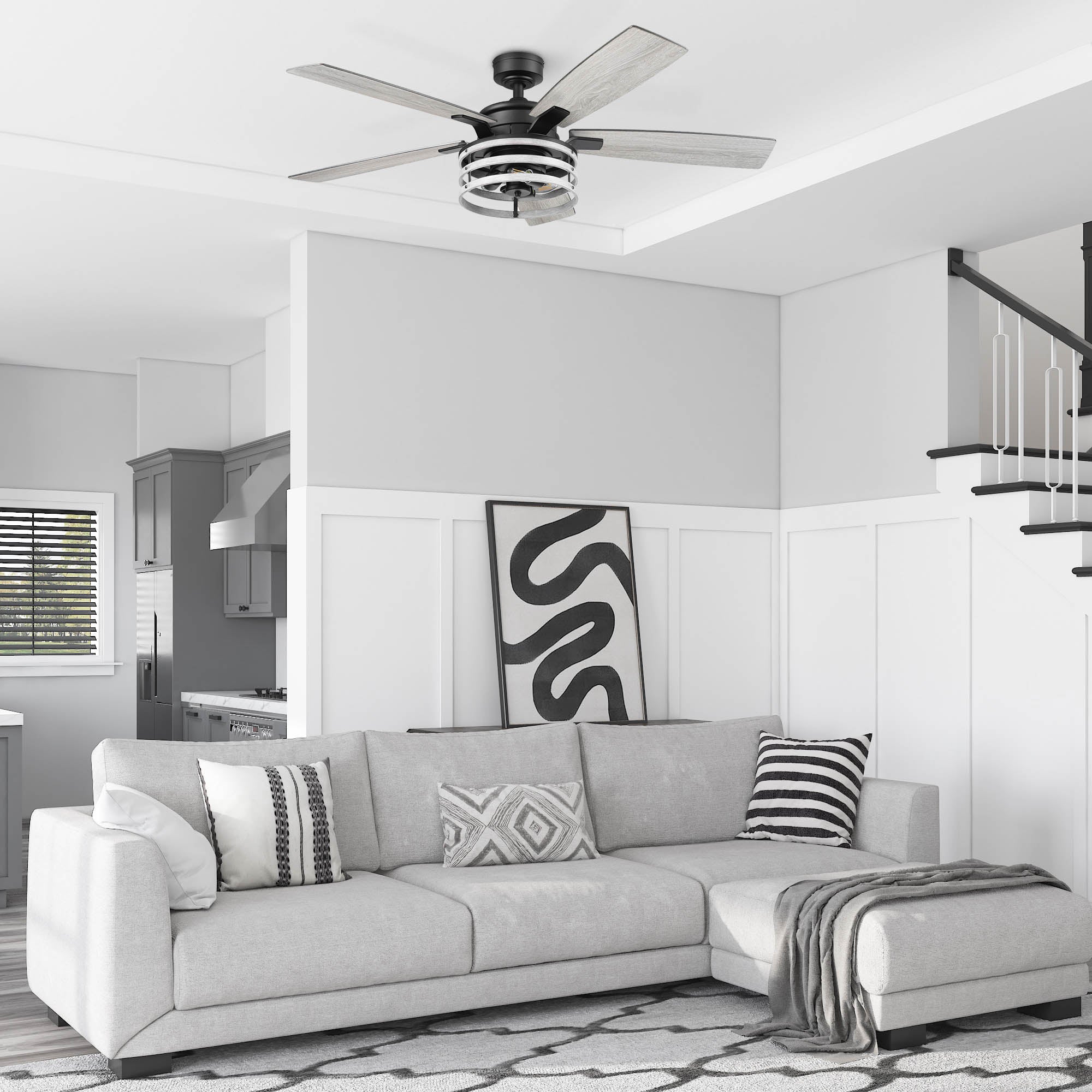 52 Inch Honeywell Carnegie Matte Black/Gray Ceiling Fan with Light Kit and Remote Control - Perfect for Living Room, Bedroom, and Outdoor Covered Patio