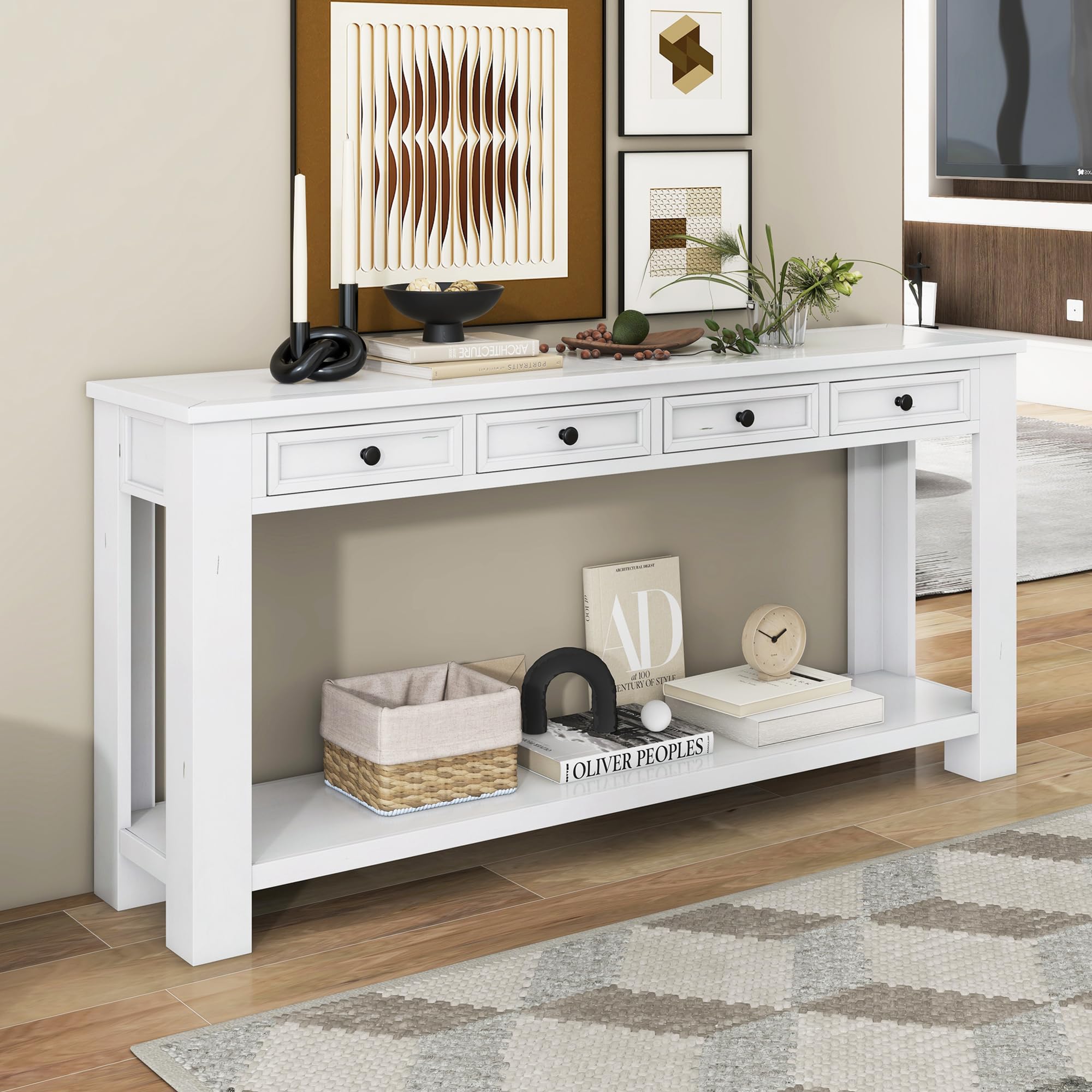 P PURLOVE Farmhouse Solid Wood Console Table with Drawer - 48