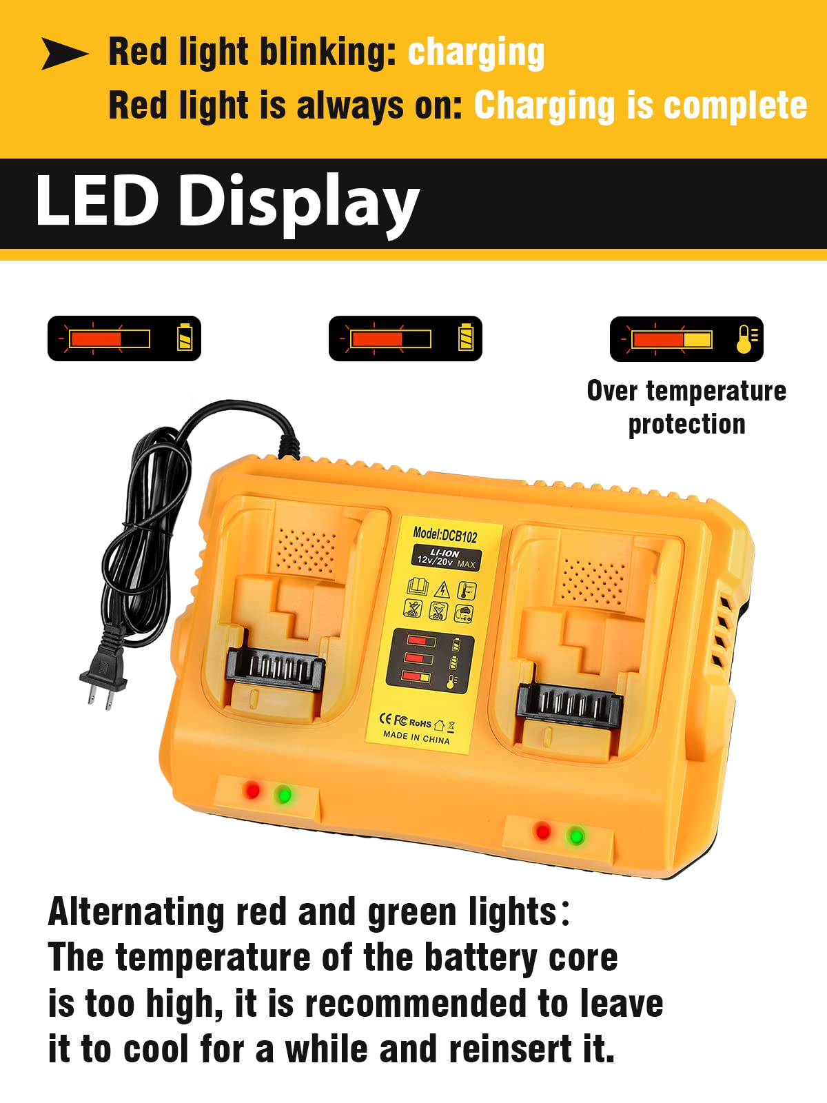 **DEWALT Battery Charger Station Replacement - DCB102 Compatible with 12V/20V MAX Batteries (Yellow) - Fast Charging for Power Tools, DIY Projects & Job Sites**