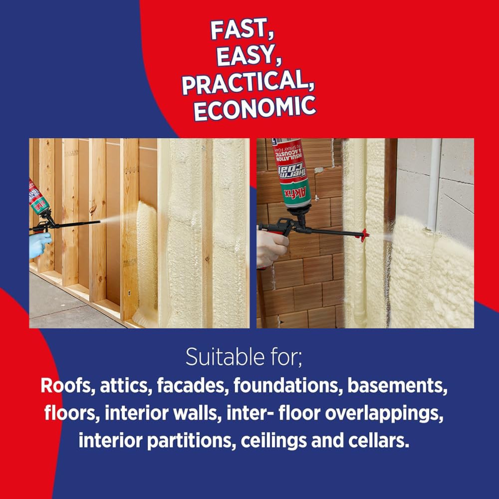 AKFIX Thermcoat Spray Foam Insulation Kit (240 Board Feet) - Professional Polyurethane Expanding Foam for Walls, Attics & Crawl Spaces | Closed Cell Spray Foam Insulation | 12 Pack | Ideal for Home Insulation, Soundproofing & Air Sealing Projects