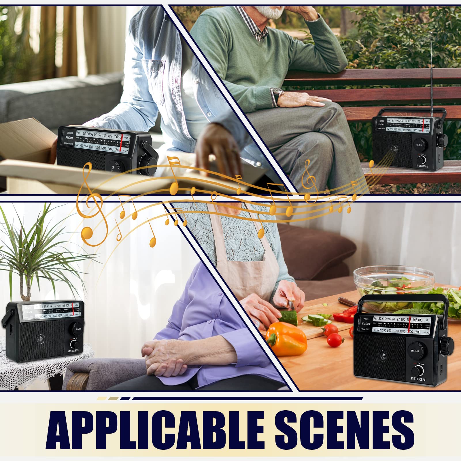 Retekess TR633 Portable AM FM Radio with External Antenna - Battery & AC Powered, Transistor Radio with Headphone Jack & Large Speaker - Perfect for Kitchen, Bedroom, Elderly Use (Black) | Home, Camping, Emergency Use