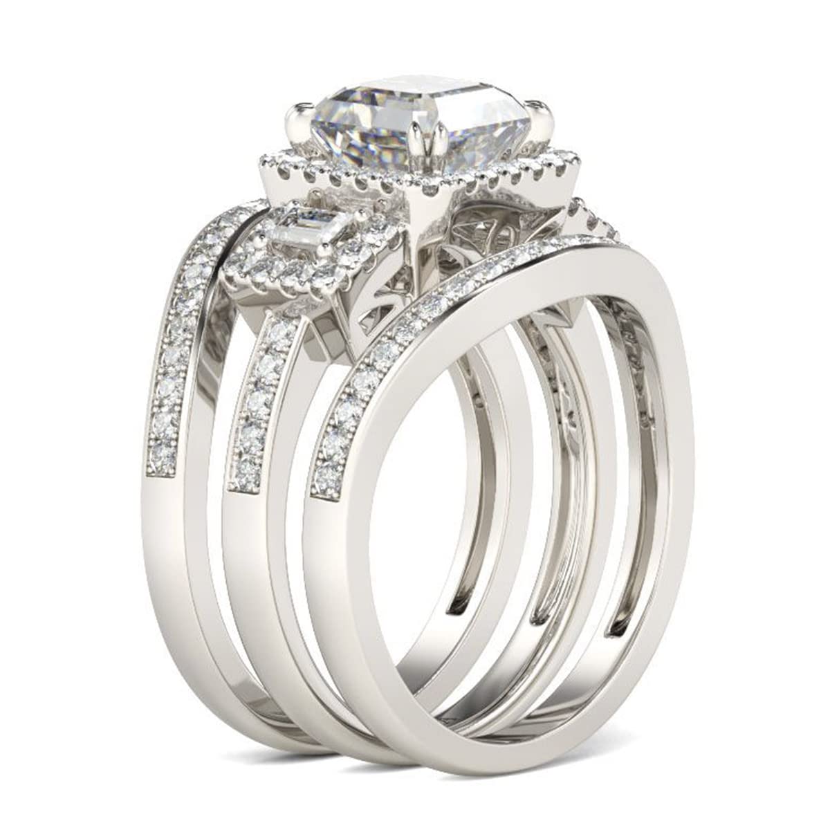 Jeulia 3 Carat Diamond Band Ring - 14K Gold & Sterling Silver Three Stone Bridal Set, Classic Dainty Halo Wedding Promise Ring for Anniversary - Jewelry Gift Box Included | Perfect for Engagement, Proposal & Special Occasions