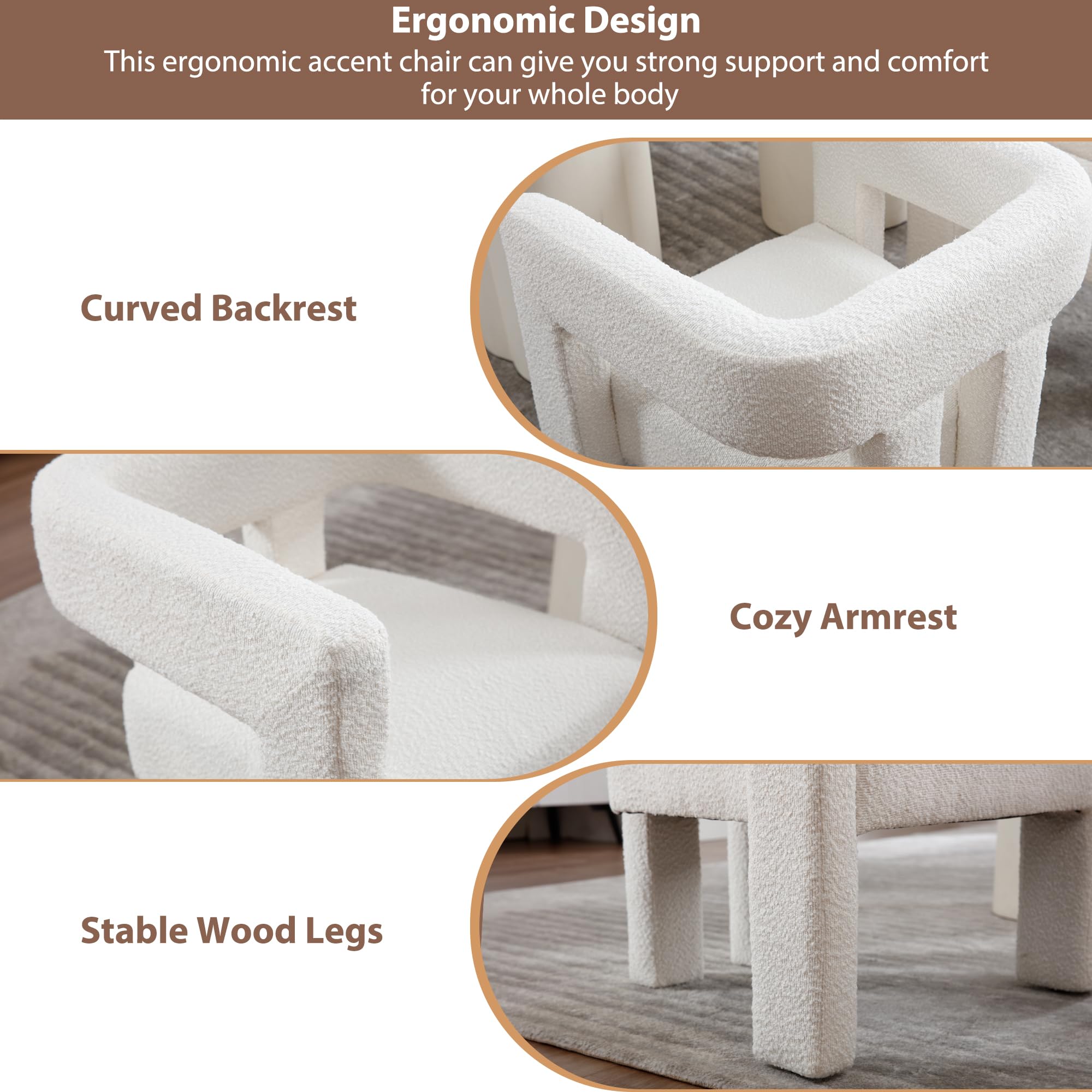GNIXUU Modern Dining Chairs Set of 4 - Upholstered Barrel Accent Chairs with Armrests, Comfortable Kitchen & Living Room Side Chairs, Beige Fabric Lounge Seating - Perfect for Home Dining, Office Reception & Guest Room Decor