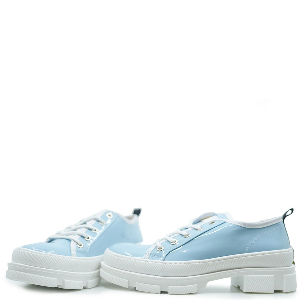 Blublonc Sky Blue Patent Chunky Sneakers for Women - Fashion Platform Shoes with Thick Sole - Perfect for Casual Outfits, Streetwear & Retro Style