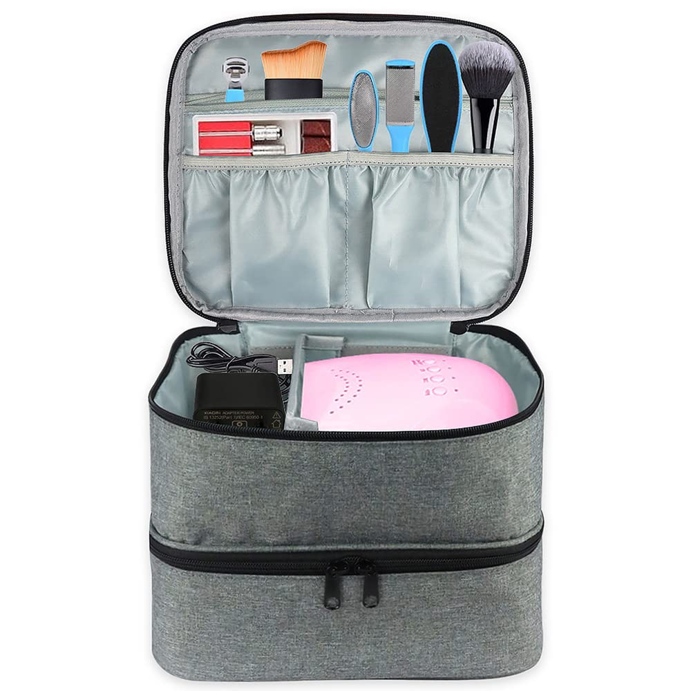 SUCCEASY Double Layer Nail Polish Organizer Bag - 30 Grids Portable Storage for Nail Polish, Lipstick & Beauty Tools | Perfect for Travel, Salon & Home Organization (Gray)