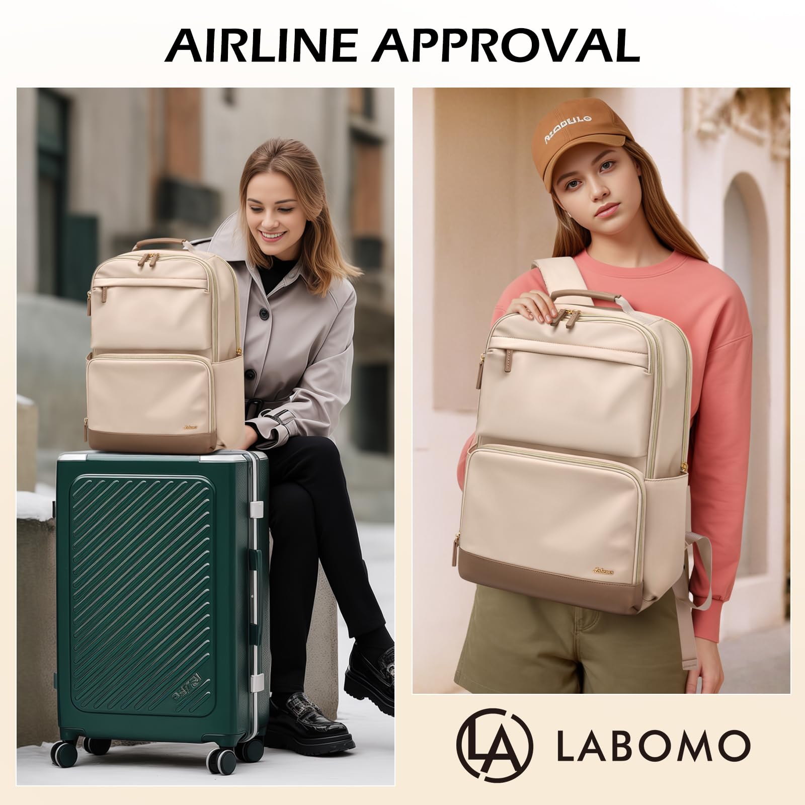 Stylish Waterproof Laptop Backpack for Women - 16 Inch Large Capacity Work & College Bookbag with Dedicated Laptop Compartment - Perfect for Business Travel, School, Nursing & Teaching Professionals (Beige)