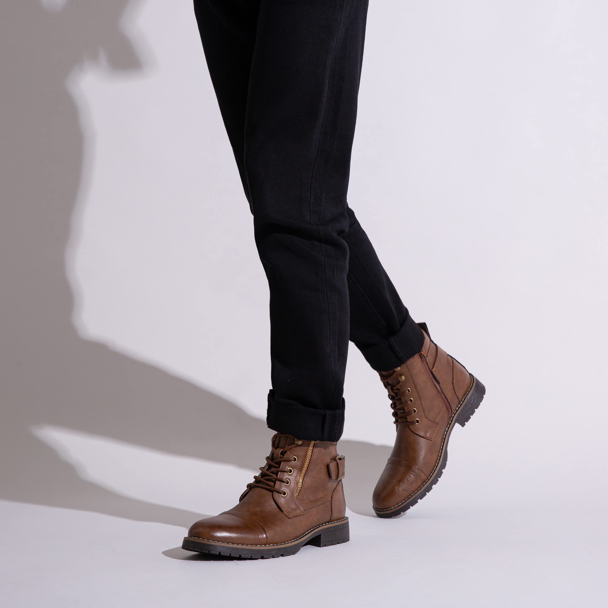 Vostey Men's Casual Motorcycle Combat Ankle Dress Boots - Stylish & Durable Footwear for Riding, Work & Everyday Wear