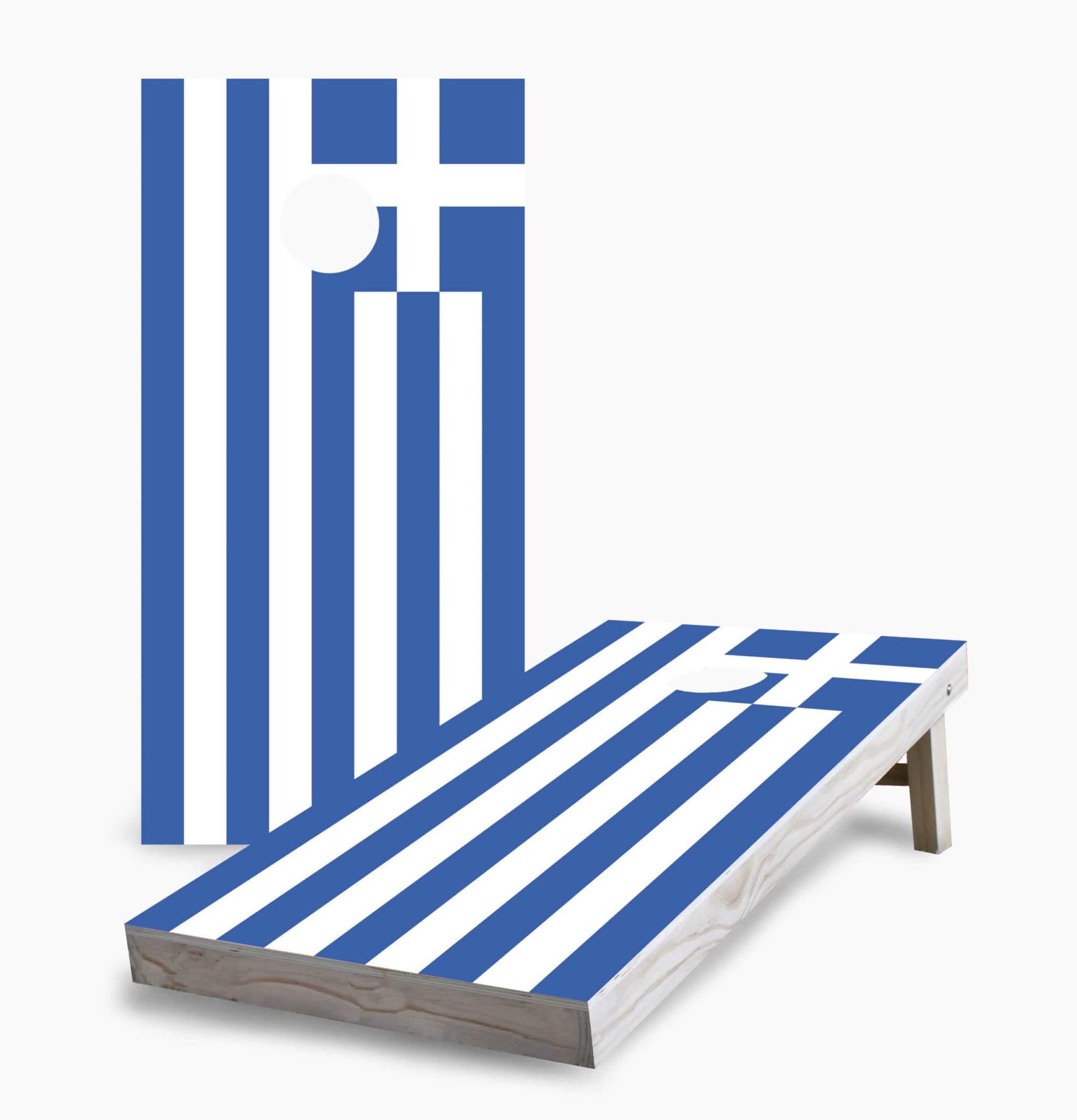 Greek Flag Corn Hole Board Game Set with 2 Boards & 8 Bags - Outdoor Lawn Tailgate Party Games for Backyard, BBQ, Picnic, and Beach Fun