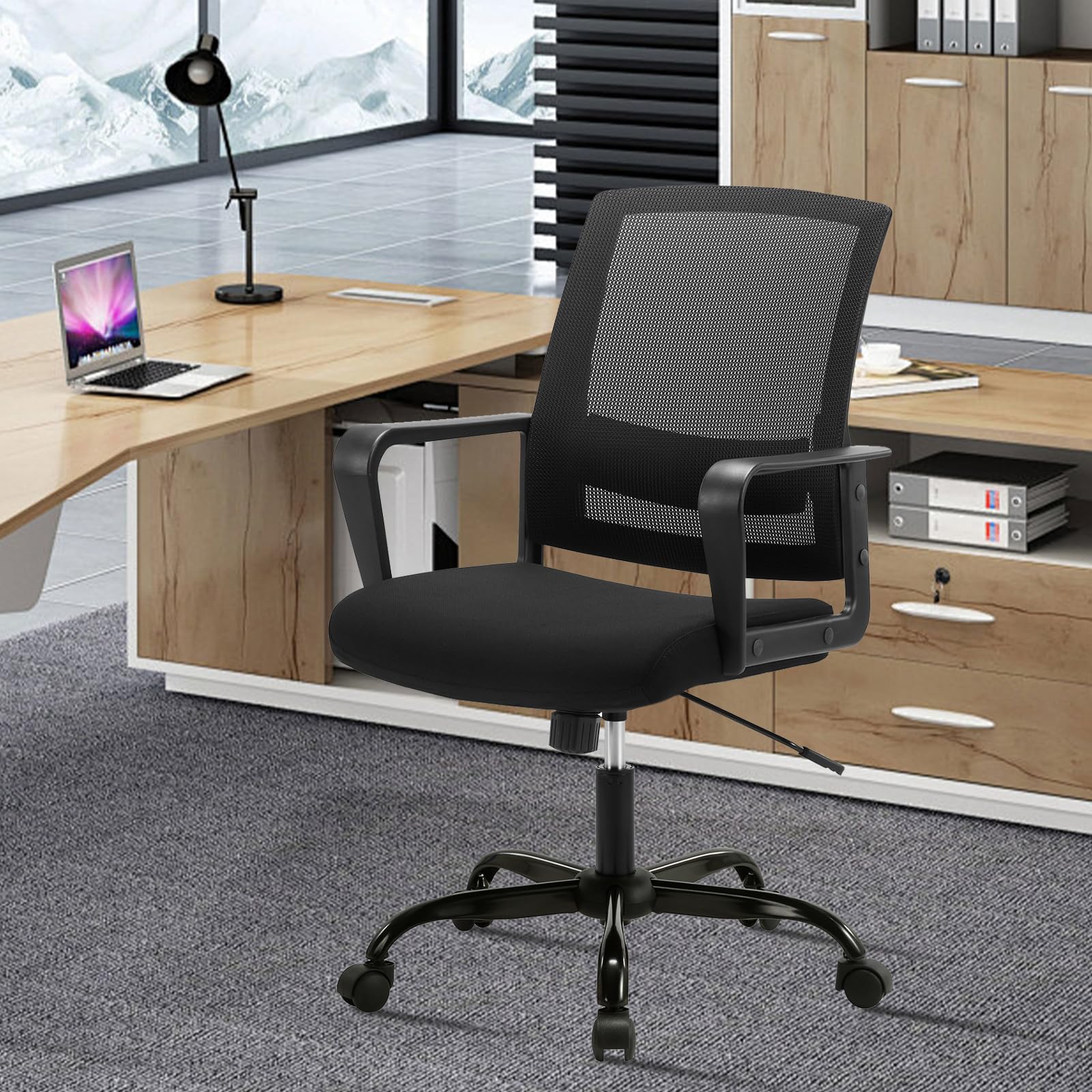 CLATINA Ergonomic Office Chair - Mid Back Mesh Computer Desk Chair with Adjustable Height & Lumbar Support, Rolling Swivel for Home Office, Black - Perfect for Long Work Hours & Gaming Sessions
