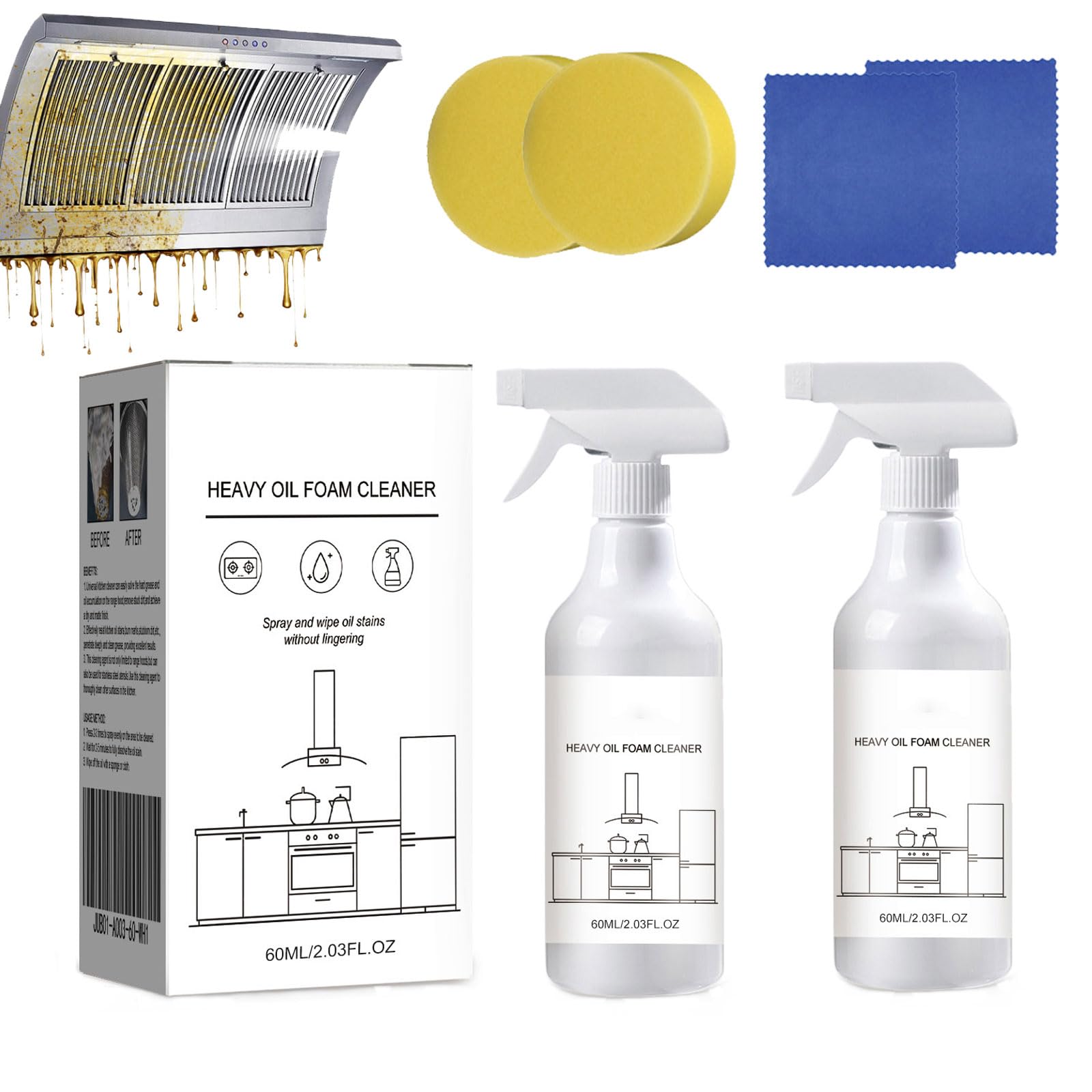 **Splash Foam Spray Oven Cleaner - Heavy Duty Degreaser for Kitchen Grease, 60ml Multipurpose Foaming Cleaner (2-Pack) - Perfect for Stovetops, Grills & Baking Pans**