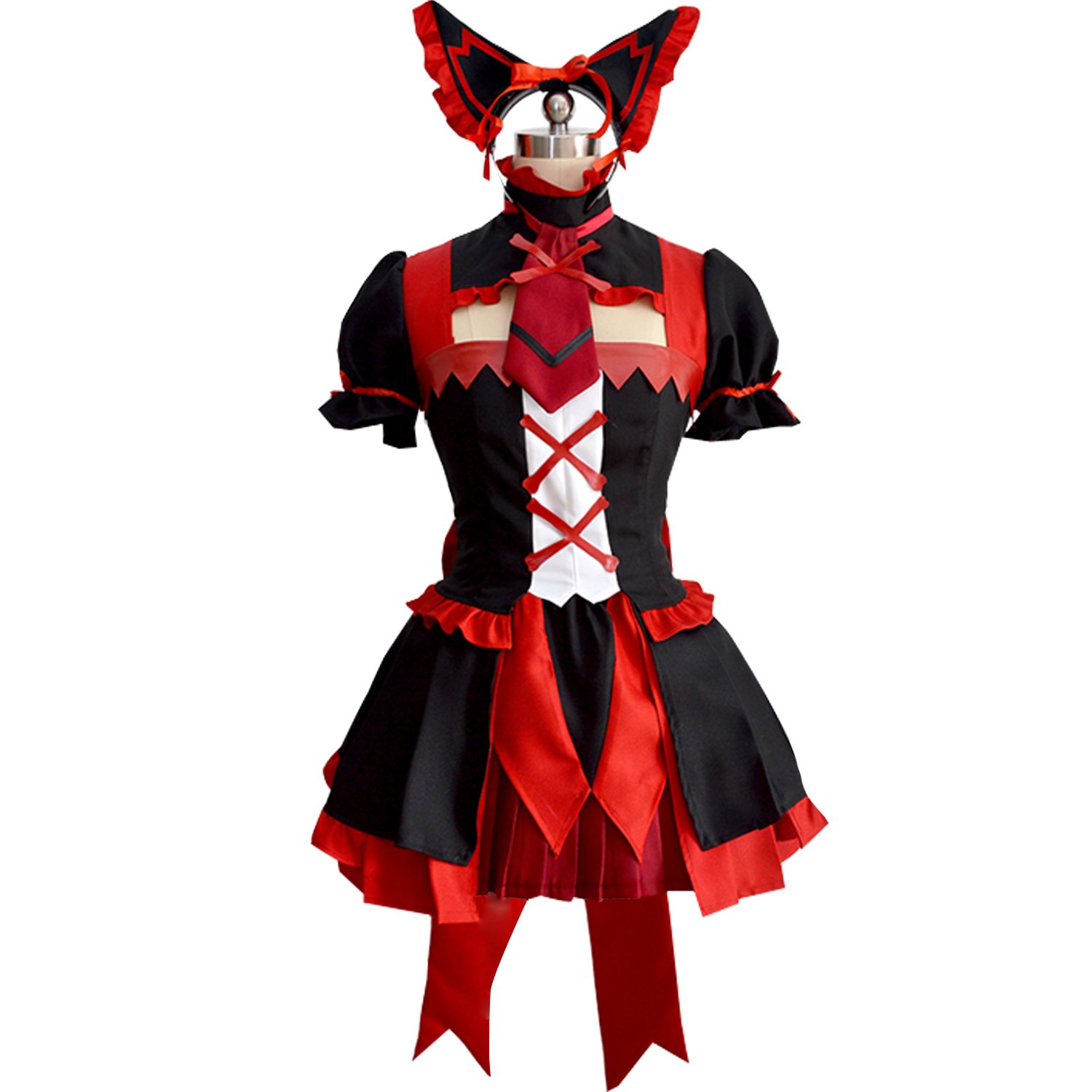 Anime Rory Mercury Cosplay Costume - Black & Red Gothic Lolita Dress with Gloves & Stockings | Perfect for Halloween, Cosplay Events, and Anime Conventions
