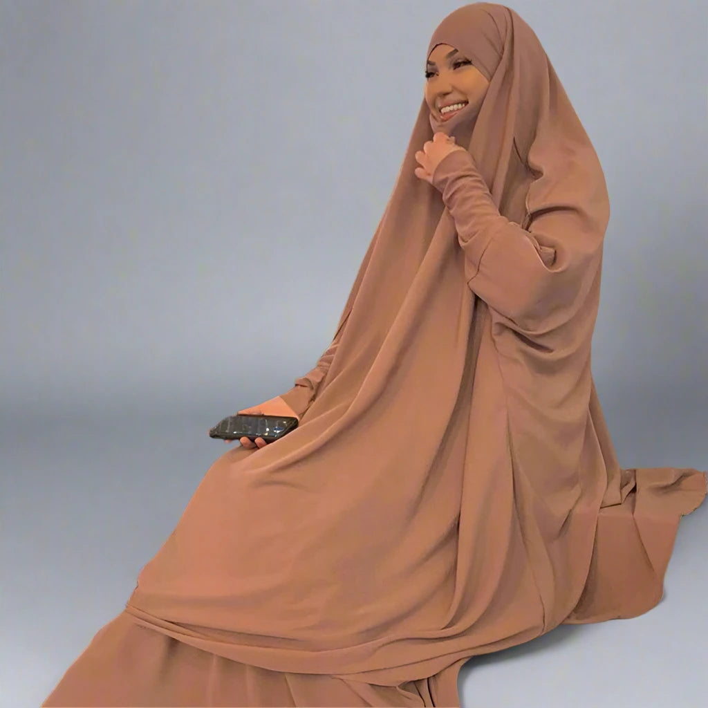 2-Piece Overhead Nida Jilbab Prayer Dress Set - Halal Islamic Prayer Garment for Women - Perfect for Salah, Mosque, and Home Worship