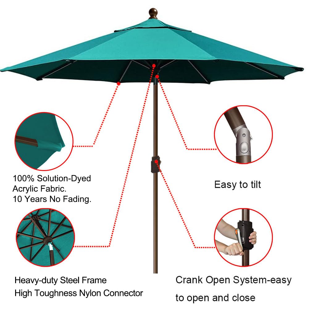EliteShade USA 10-Year Fade-Resistant 9Ft Outdoor Patio Umbrella with Ventilation - Teal Market Umbrella for Garden, Poolside, Restaurant & Backyard Dining