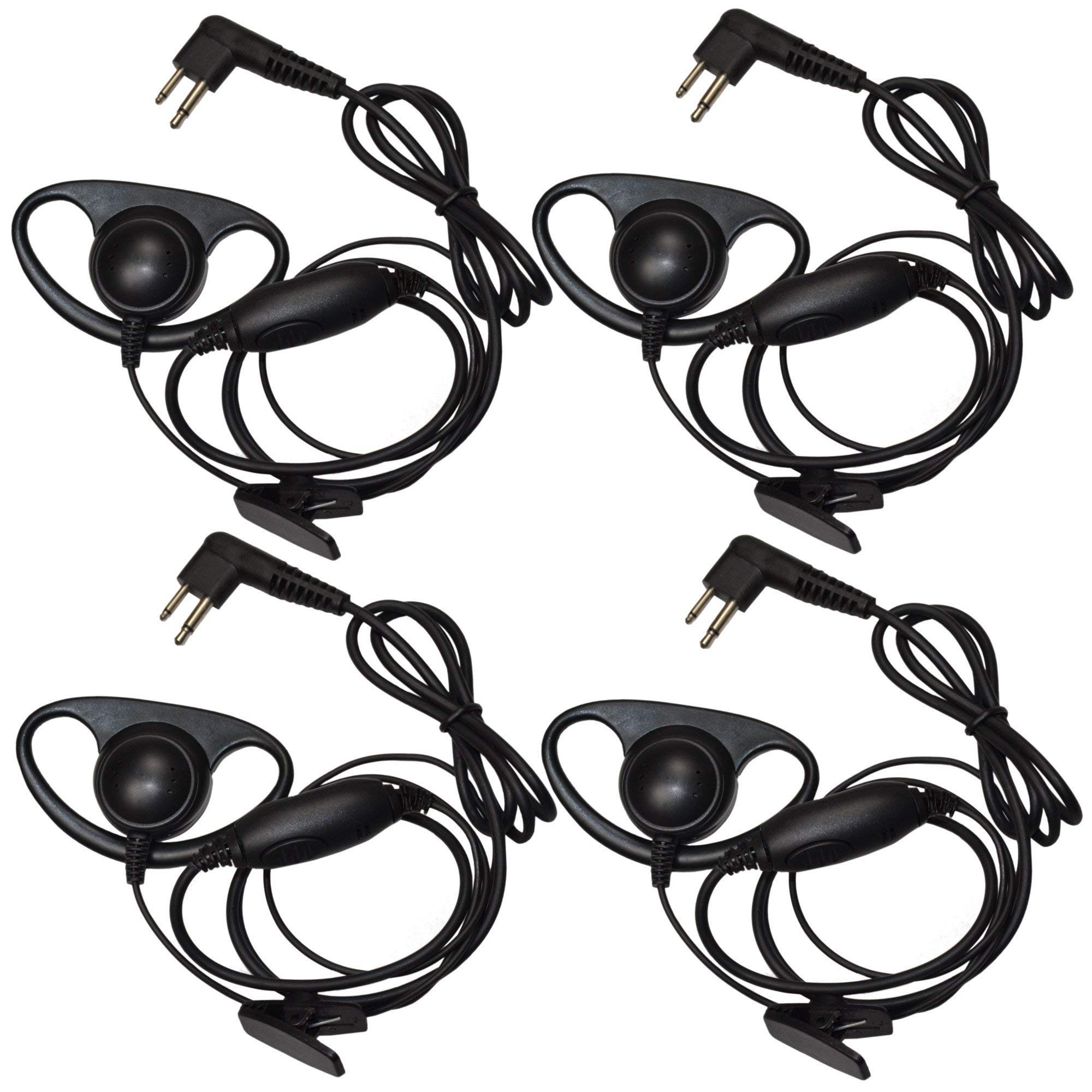 HQRP 4-Pack D-Shaped Earpiece Headset with PTT Mic - Compatible with Motorola CLS1110, CLS1410, CLS1413, CLS1450 - Ideal for Security, Construction & Warehouse Communication