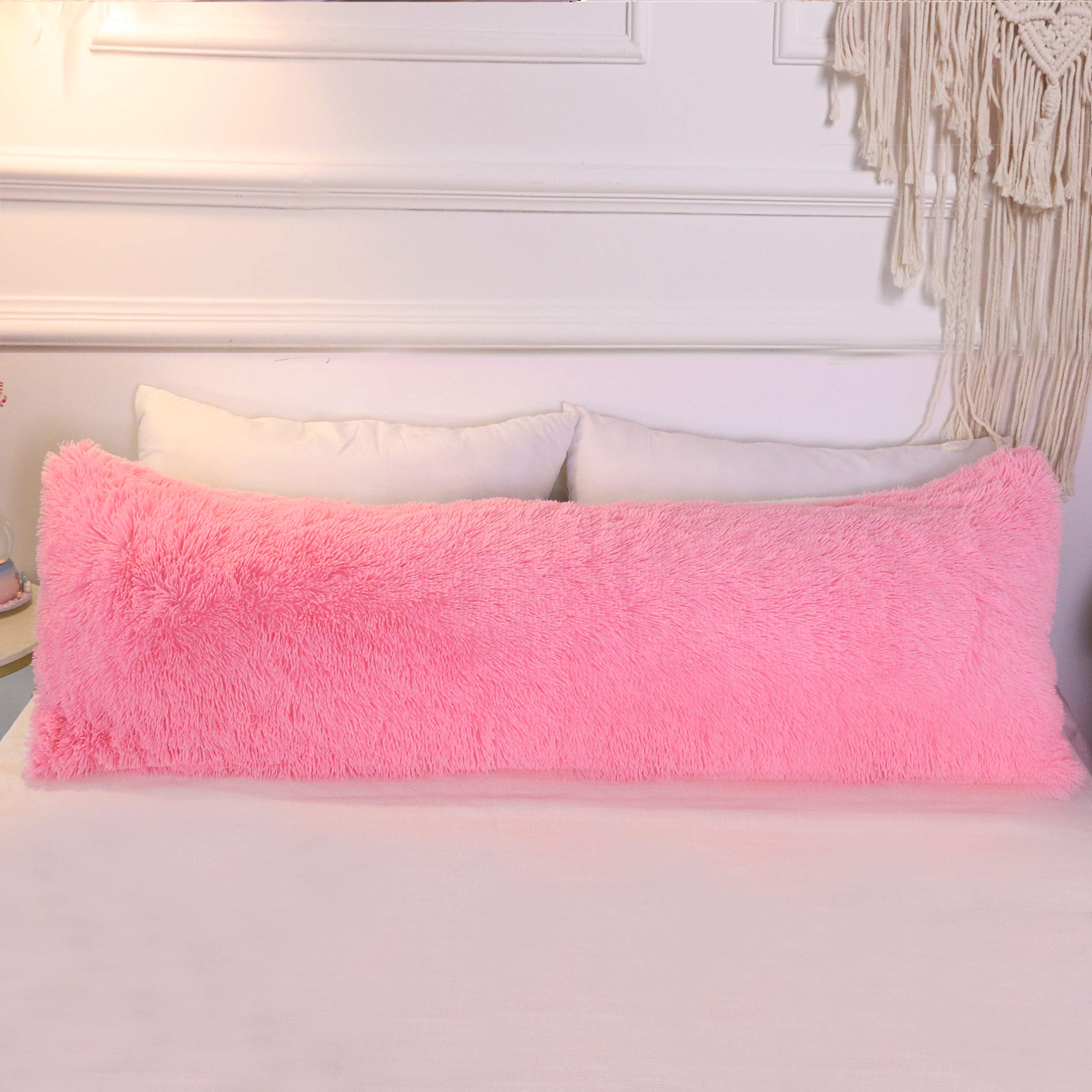 Sleepwish 20x54 Inch Fluffy Sherpa Body Pillow Cover with Zipper Closure - Soft Long Pillow Case for Adults & Pregnancy Support (Pink) - Perfect for Bed, Couch & Travel Comfort