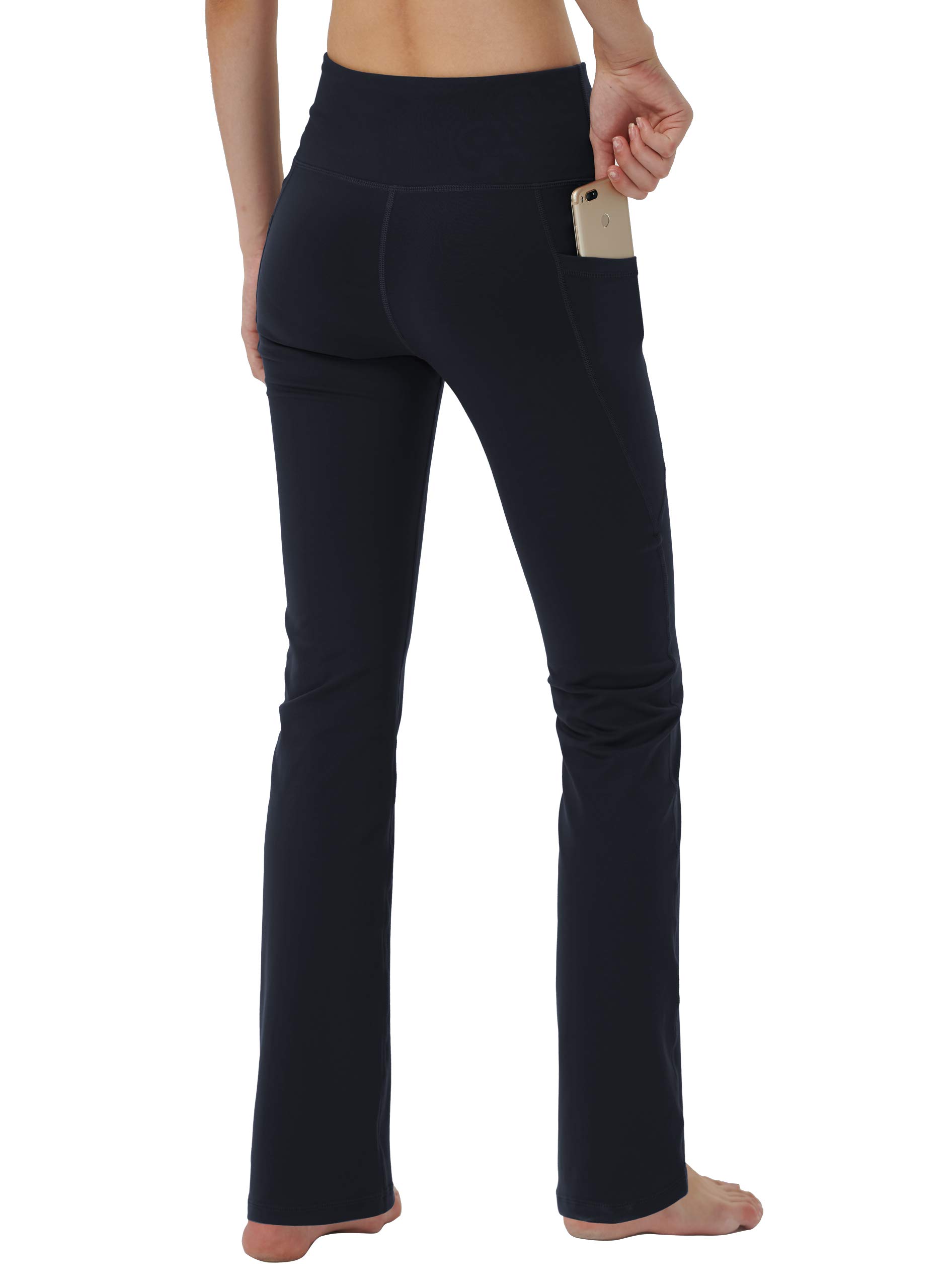 Women's Bootleg Yoga Pants with Hidden Pockets - High Waisted Tummy Control Running Leggings, Long Bootcut Workout Pants for Yoga, Gym & Lounge Wear