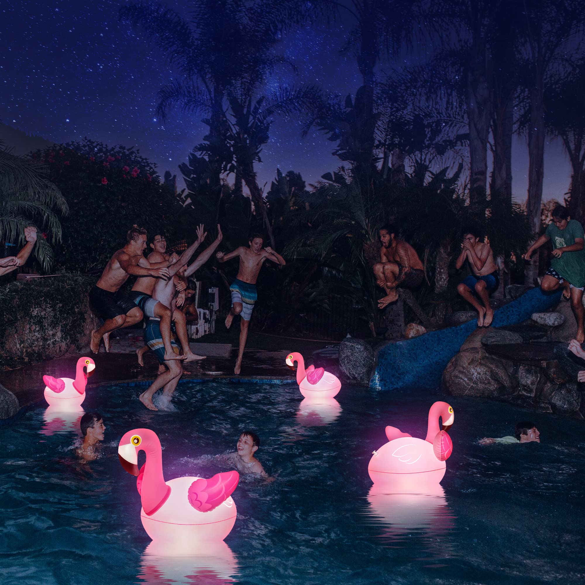 Waterproof Floating Solar Flamingo Lights 2 Pack - Glow in The Dark Pool Decorations for Backyard, Garden & Party Decor | Outdoor Swimming Pool Accessories & Summer Party Lighting