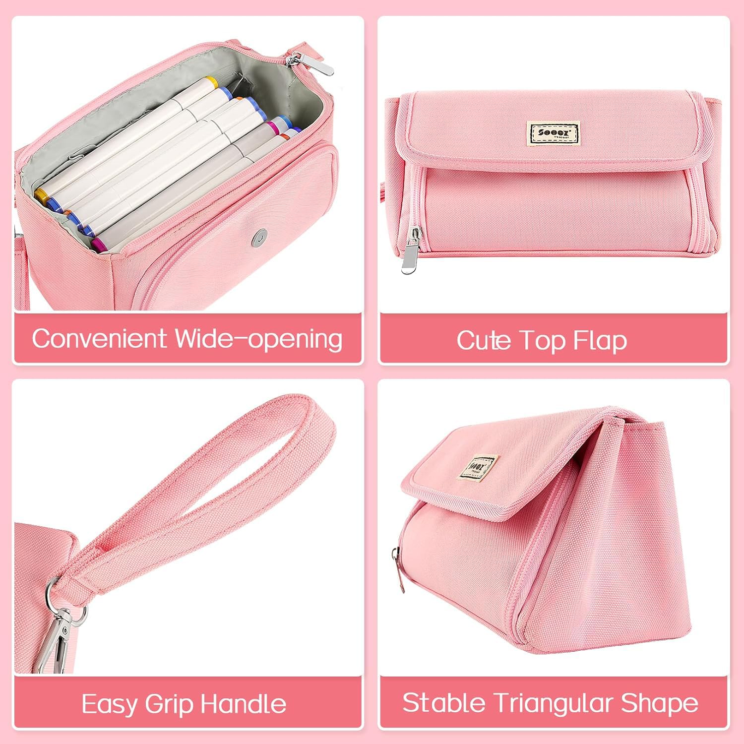 Sooez Large Pencil Case for School - Big Capacity 3-Compartment Zippered Pouch Holds 200 Pens, Cute Aesthetic Pink Stationery Organizer for Girls | Perfect for Classroom, College, Office & Travel Supplies