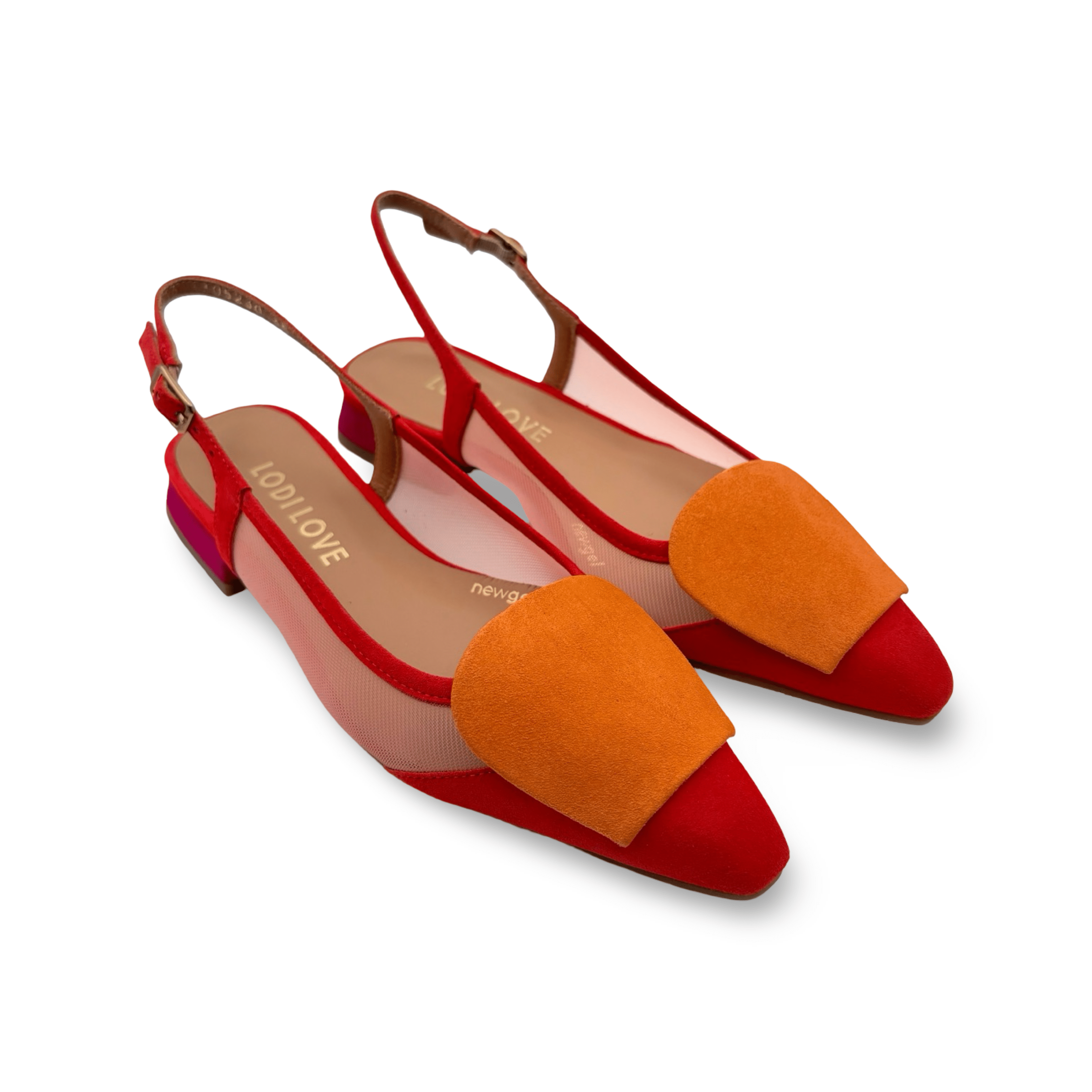 BRO5264 Women's Red Multi-Color Slingback Flat Shoes - Comfortable & Stylish for Casual Outings, Work, and Parties