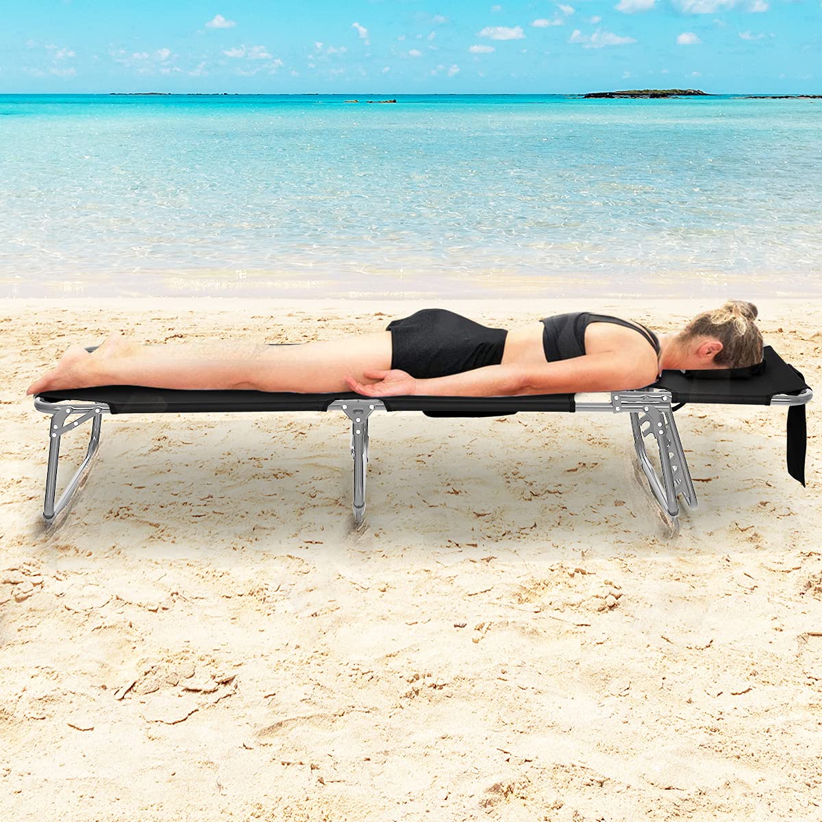 **Tangkula Adjustable Reclining Beach Chair with Face Hole - Portable Folding Sun Lounger for Outdoor Tanning, Poolside Relaxation, Backyard & Patio Use - Includes Side Pocket (2-Pack)**